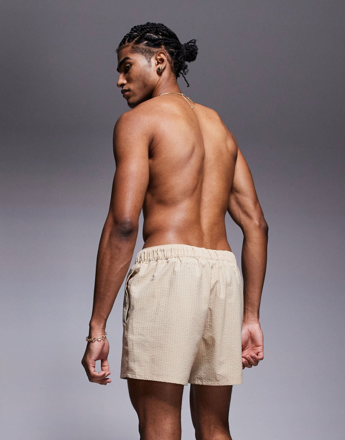 ASOS DESIGN seersucker swim shorts in short length in beige - ASOS Sample Sale