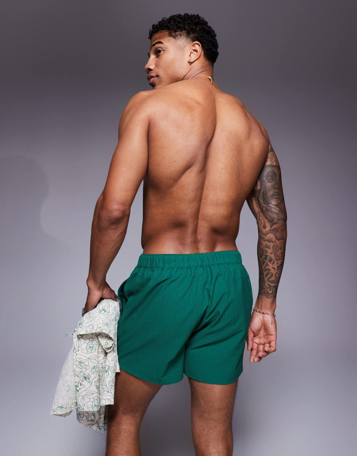 ASOS DESIGN seersucker swim shorts in short length in green - ASOS Sample Sale