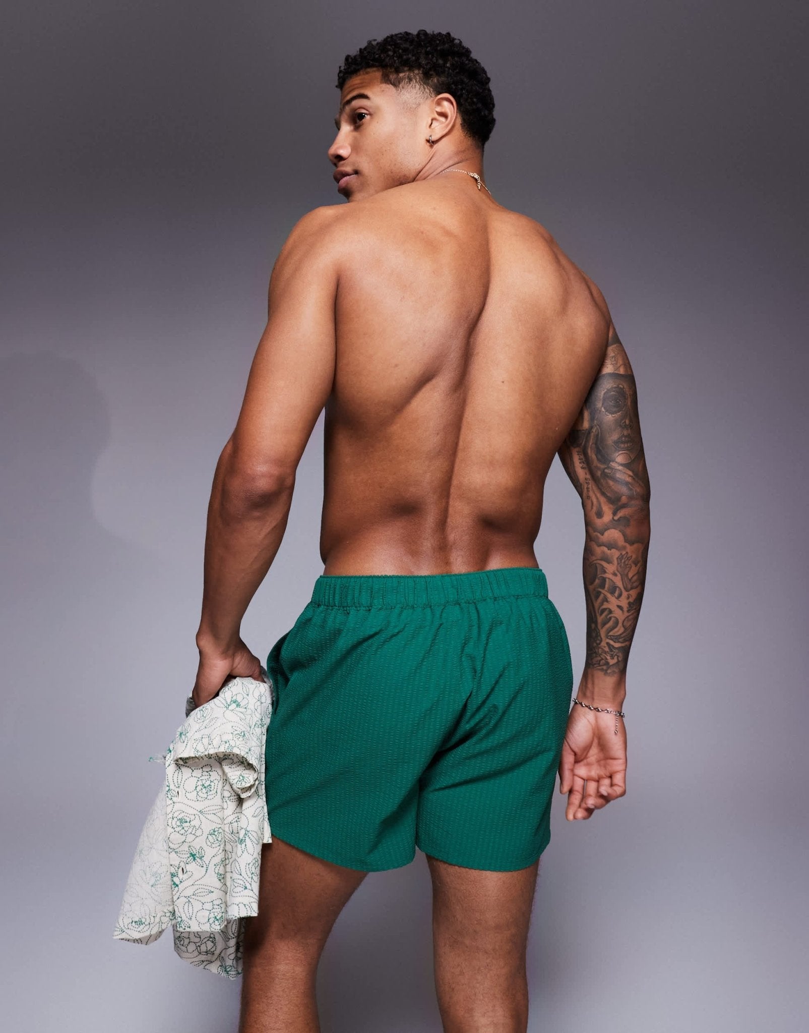ASOS DESIGN seersucker swim shorts in short length in green - ASOS Sample Sale