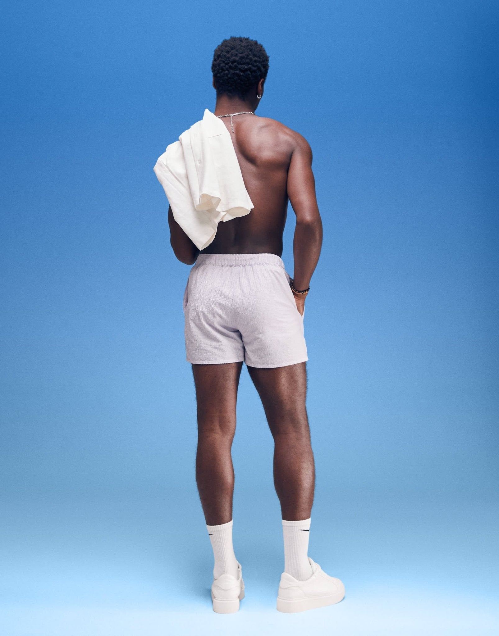 ASOS DESIGN seersucker swim shorts in short length in purple - ASOS Sample Sale