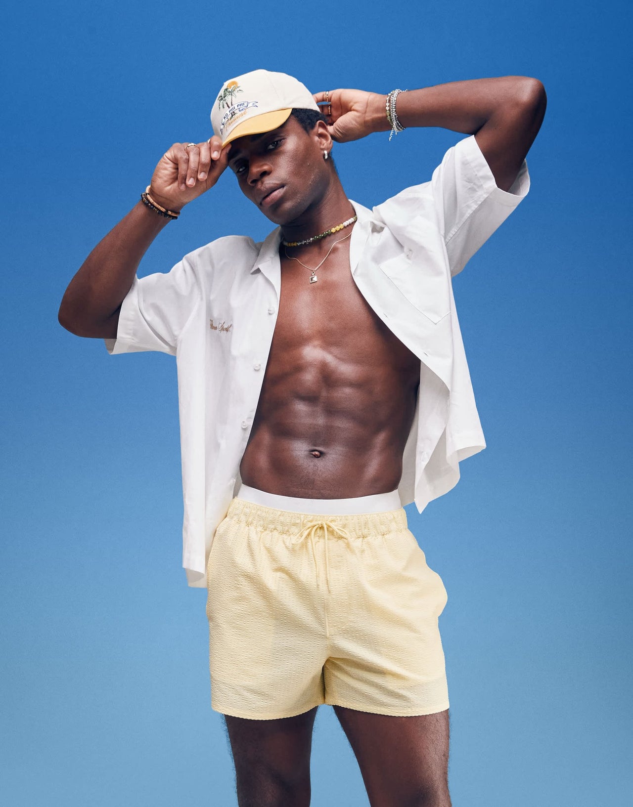 ASOS DESIGN seersucker swim shorts in short length in yellow - ASOS Sample Sale