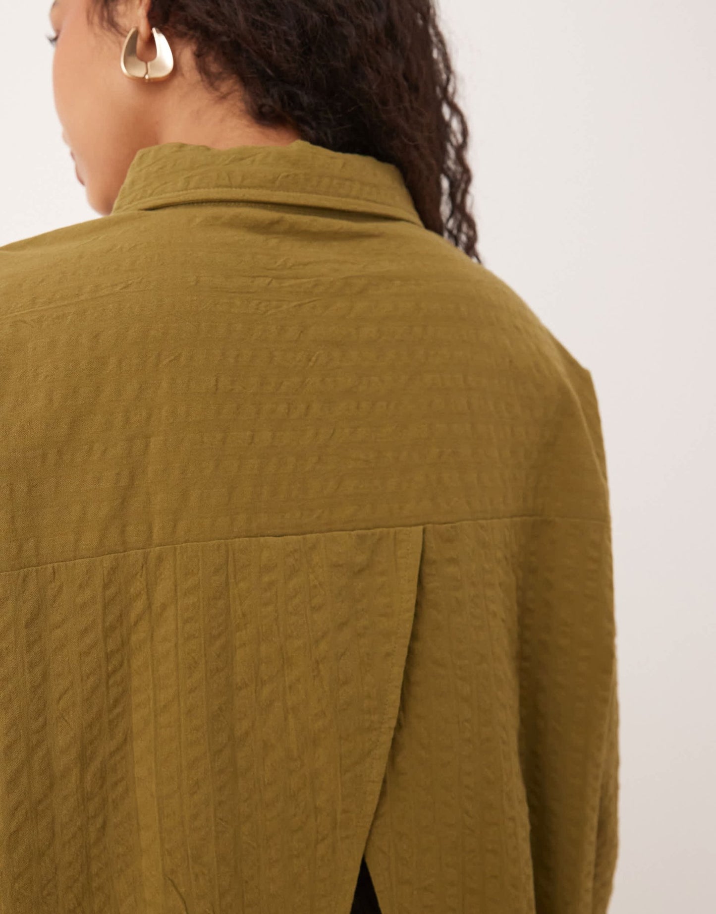 ASOS DESIGN seersucker wrap back stripe shirt co-ord in olive - ASOS Sample Sale