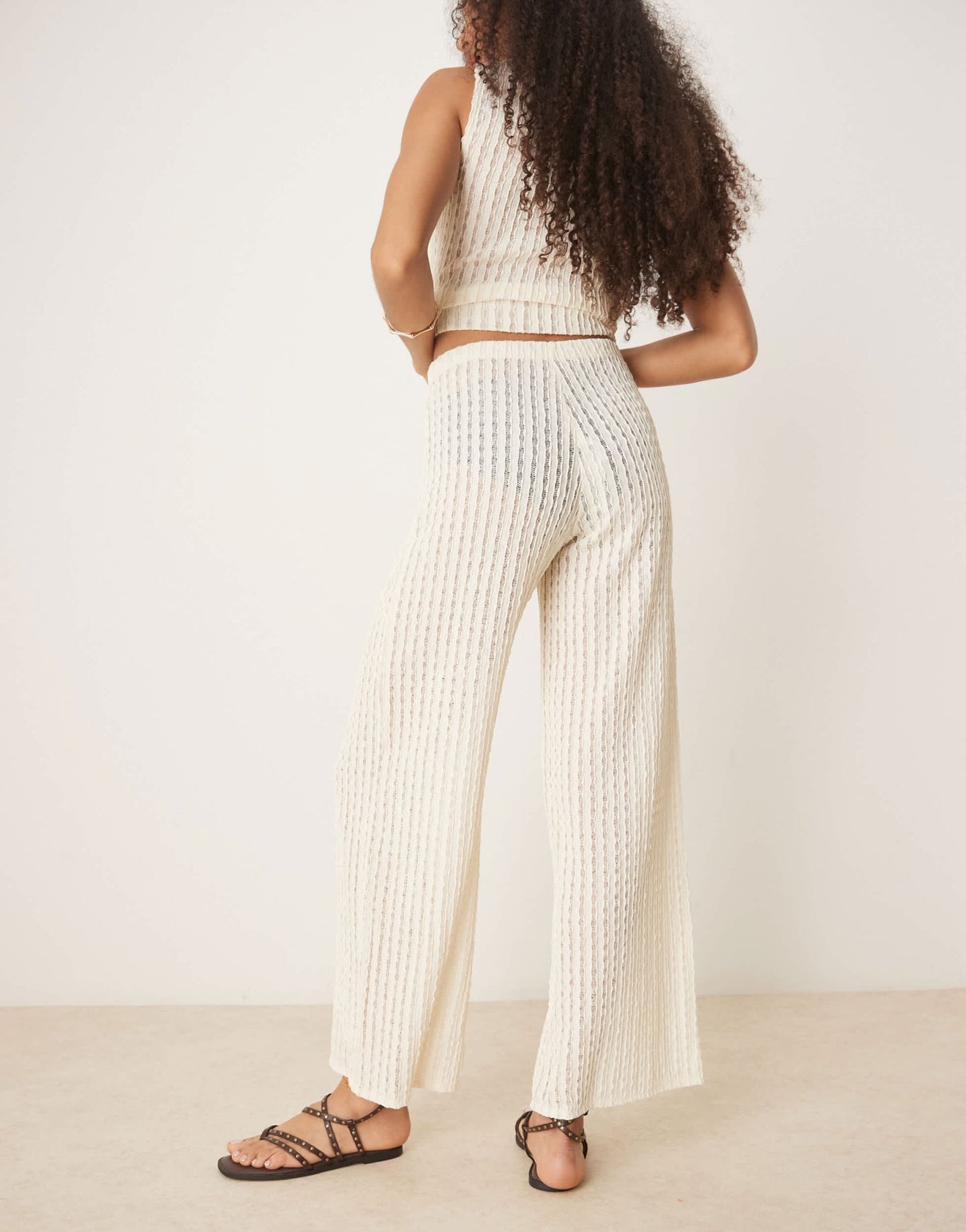 ASOS DESIGN semi sheer co - ord textured crochet wide leg trouser in cream - ASOS Sample Sale
