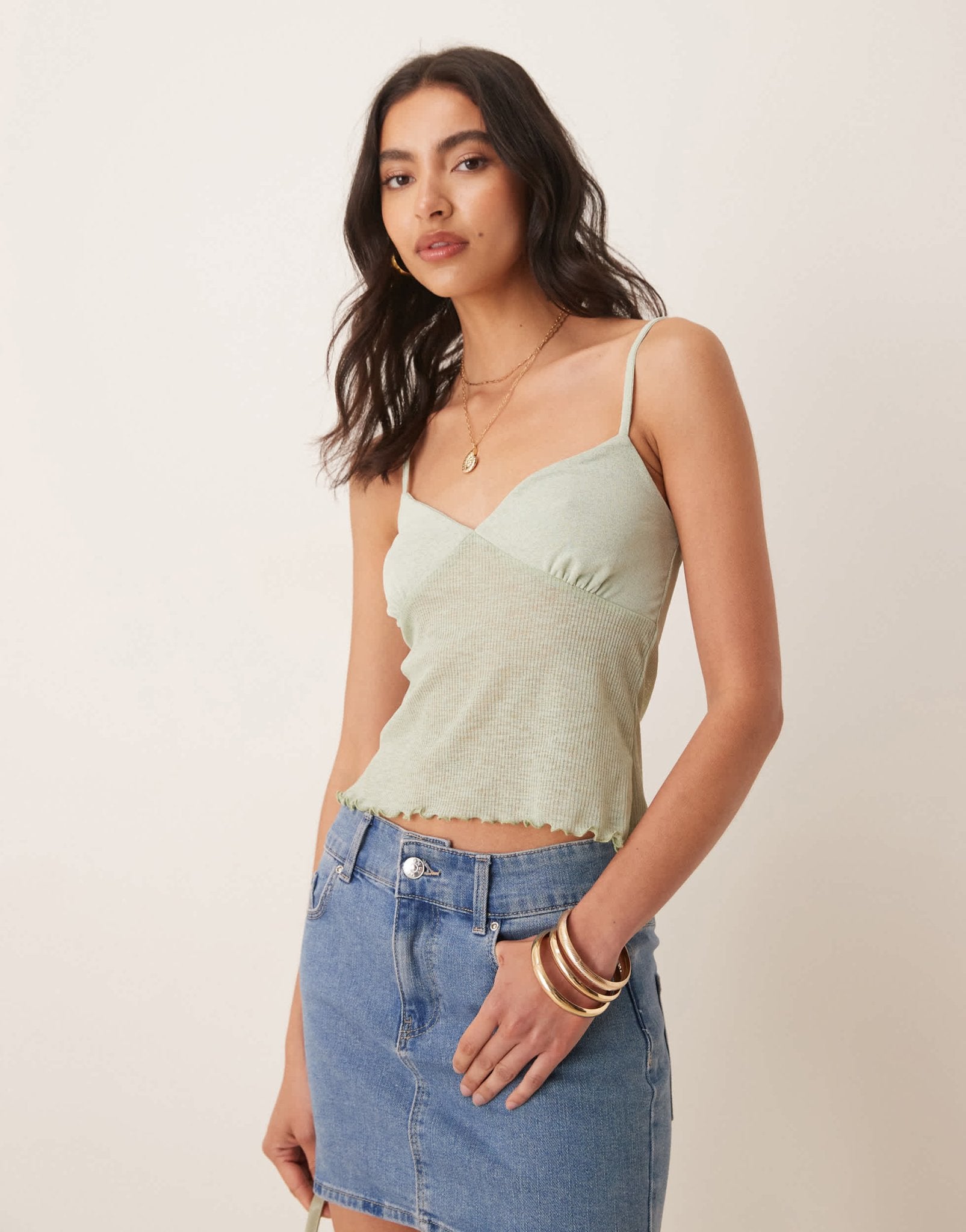 ASOS DESIGN semi sheer ribbed cami top in mint green - ASOS Sample Sale