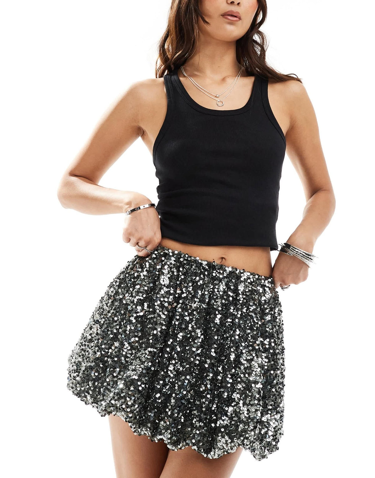ASOS DESIGN sequin bubble mini skirt in grey - ASOS Sample Sale