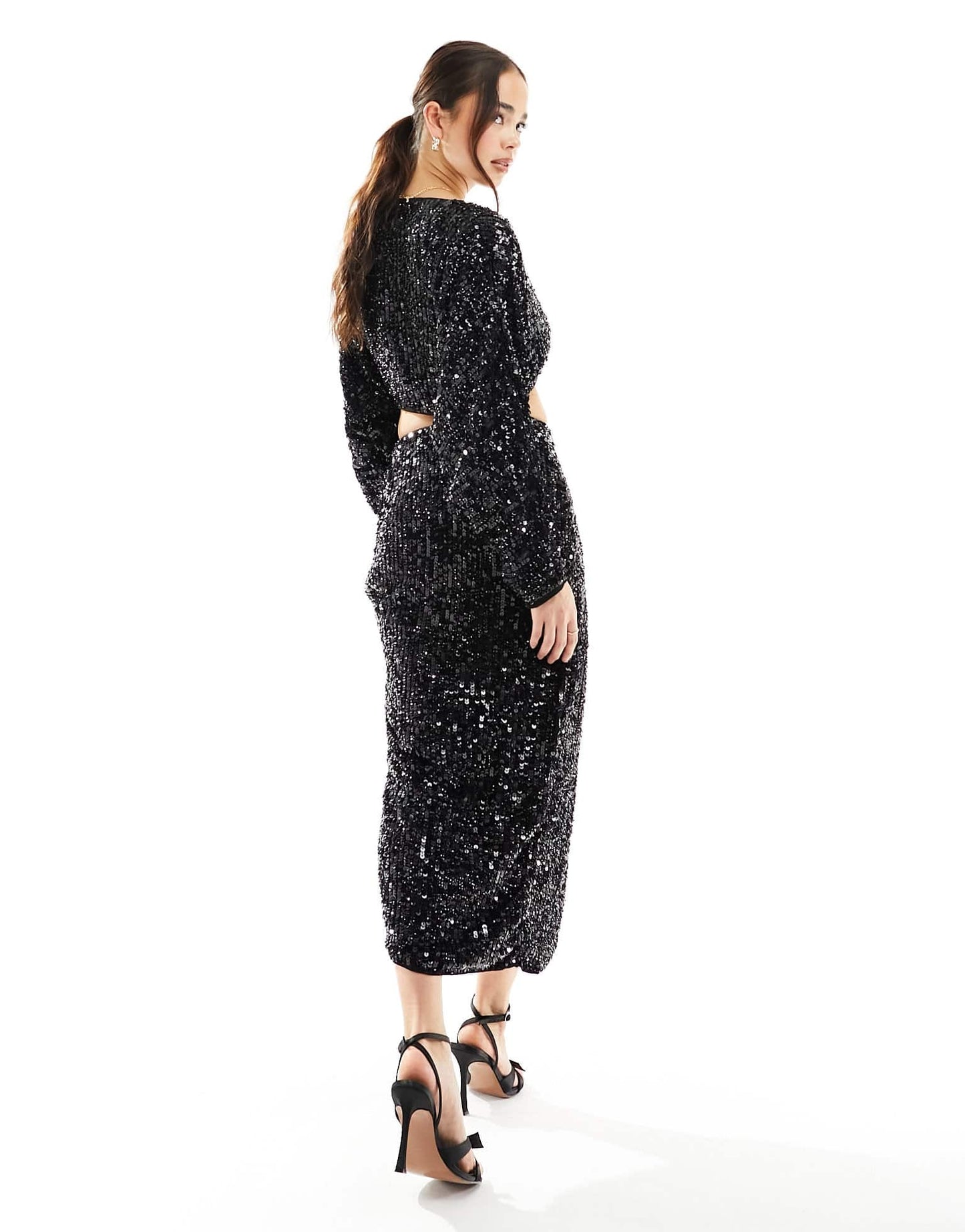 ASOS DESIGN sequin midi skirt with split detail co - ord in black - ASOS Sample Sale