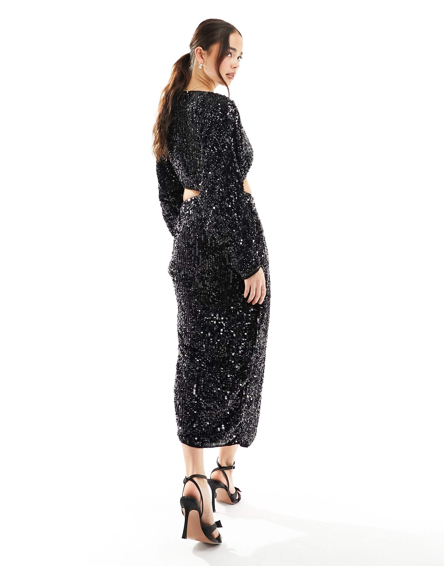 ASOS DESIGN sequin midi skirt with split detail co - ord in black - ASOS Sample Sale