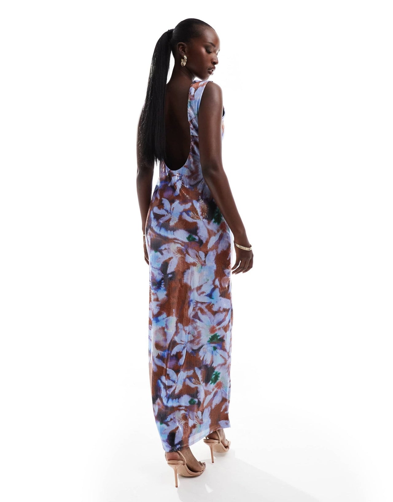 ASOS DESIGN sequin scoop back sleeveless maxi dress in floral print - ASOS Sample Sale