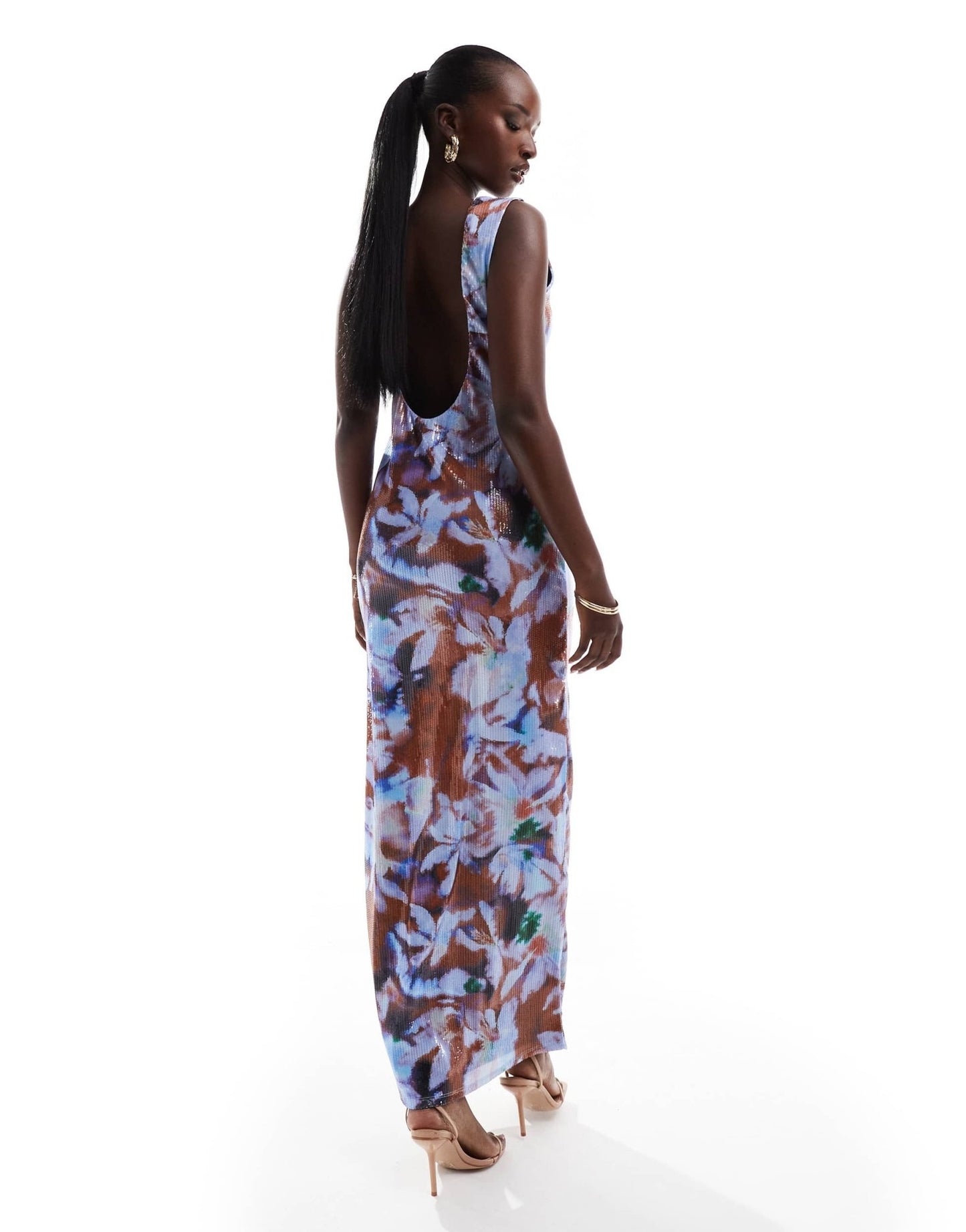 ASOS DESIGN sequin scoop back sleeveless maxi dress in floral print - ASOS Sample Sale