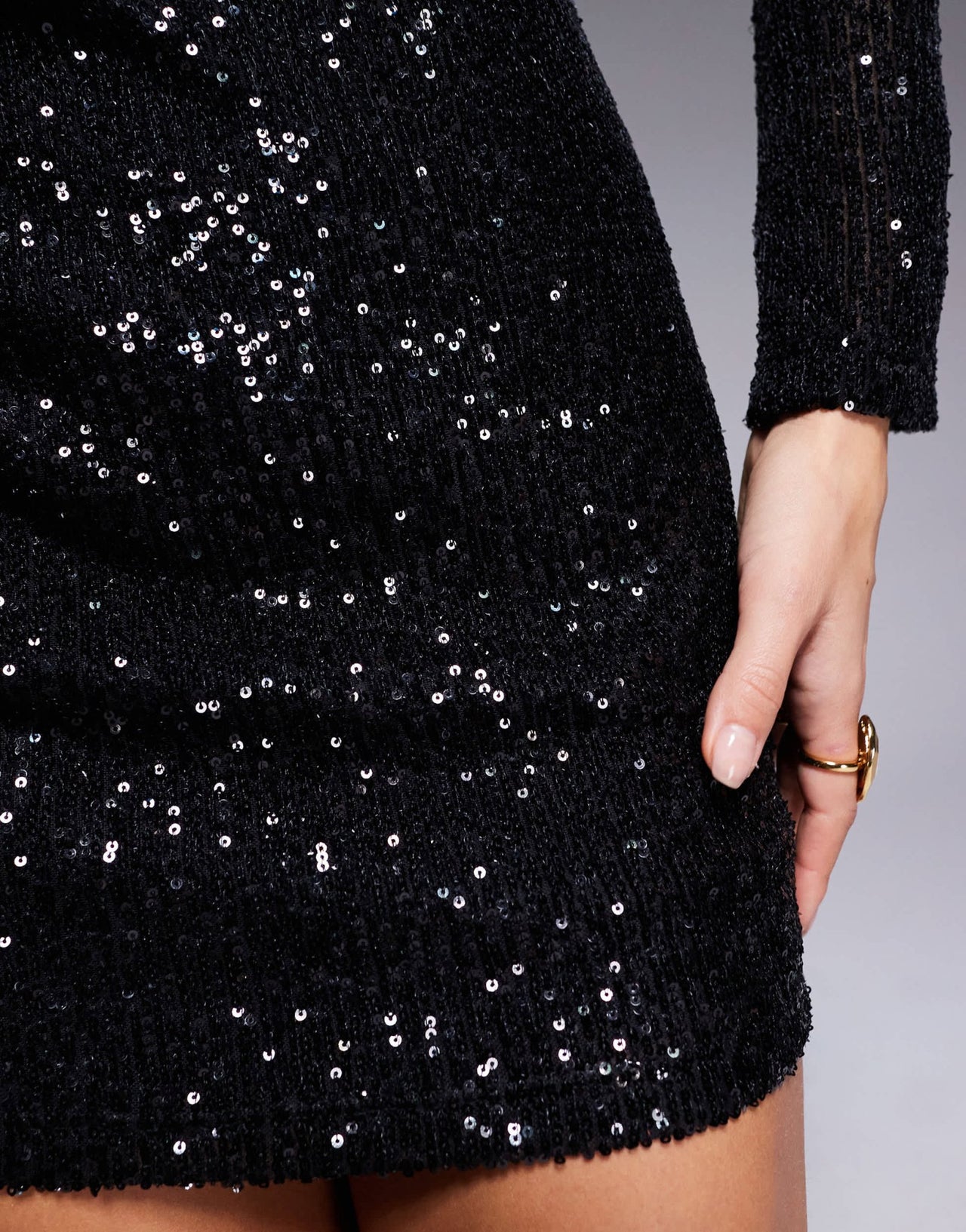 ASOS DESIGN sequin slashed shoulder mini dress with high neck detail in black - ASOS Sample Sale