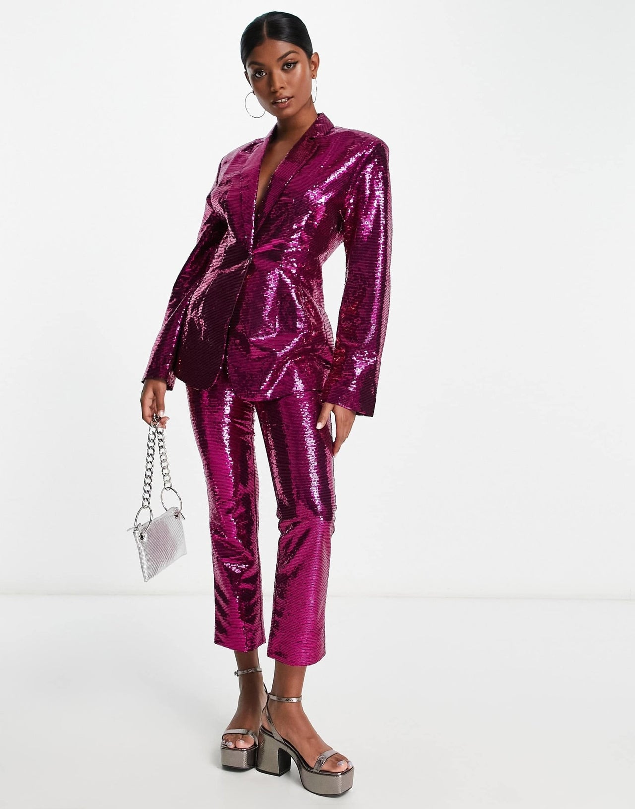 ASOS DESIGN sequin slim straight suit trousers in pink - ASOS Sample Sale