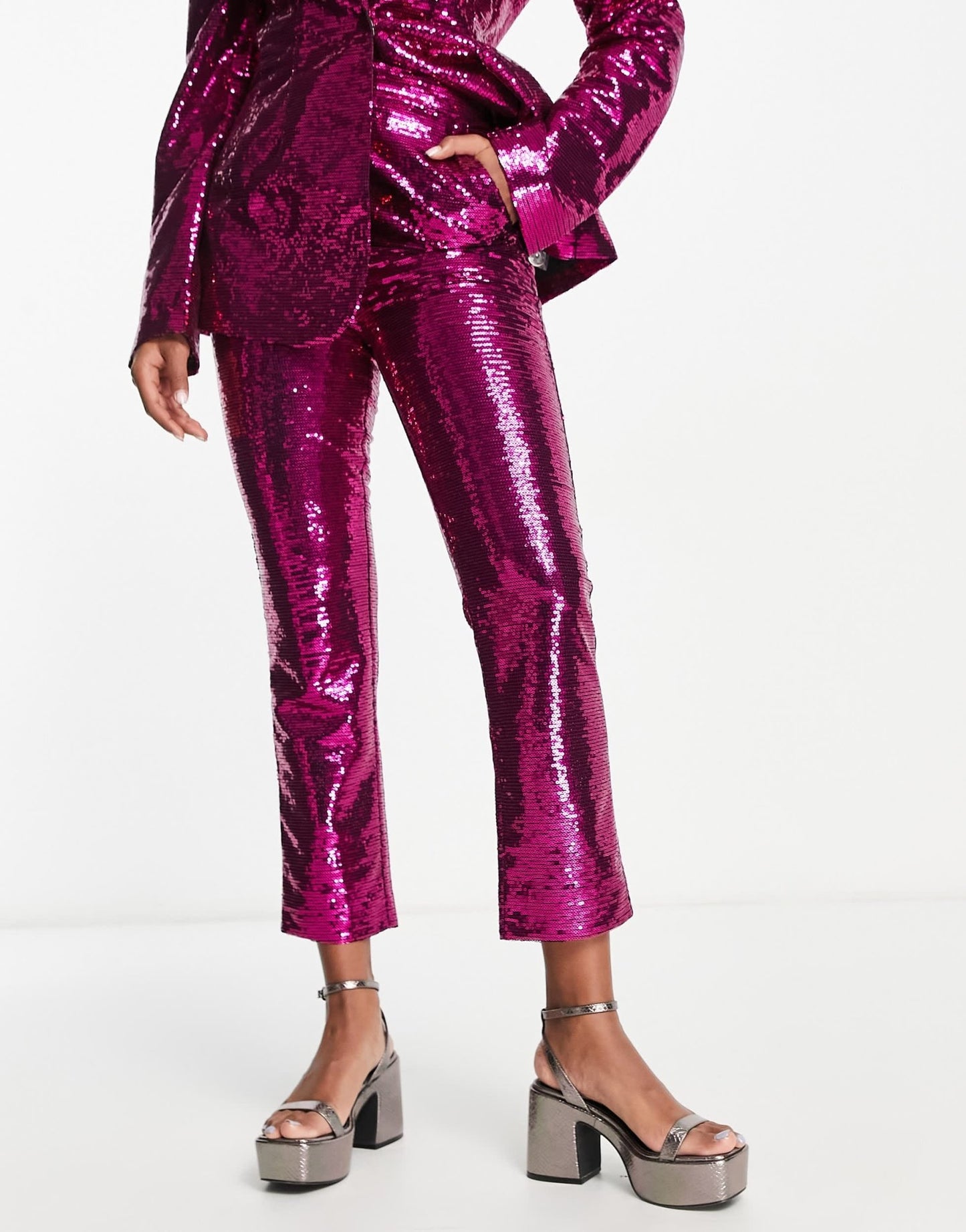 ASOS DESIGN sequin slim straight suit trousers in pink - ASOS Sample Sale