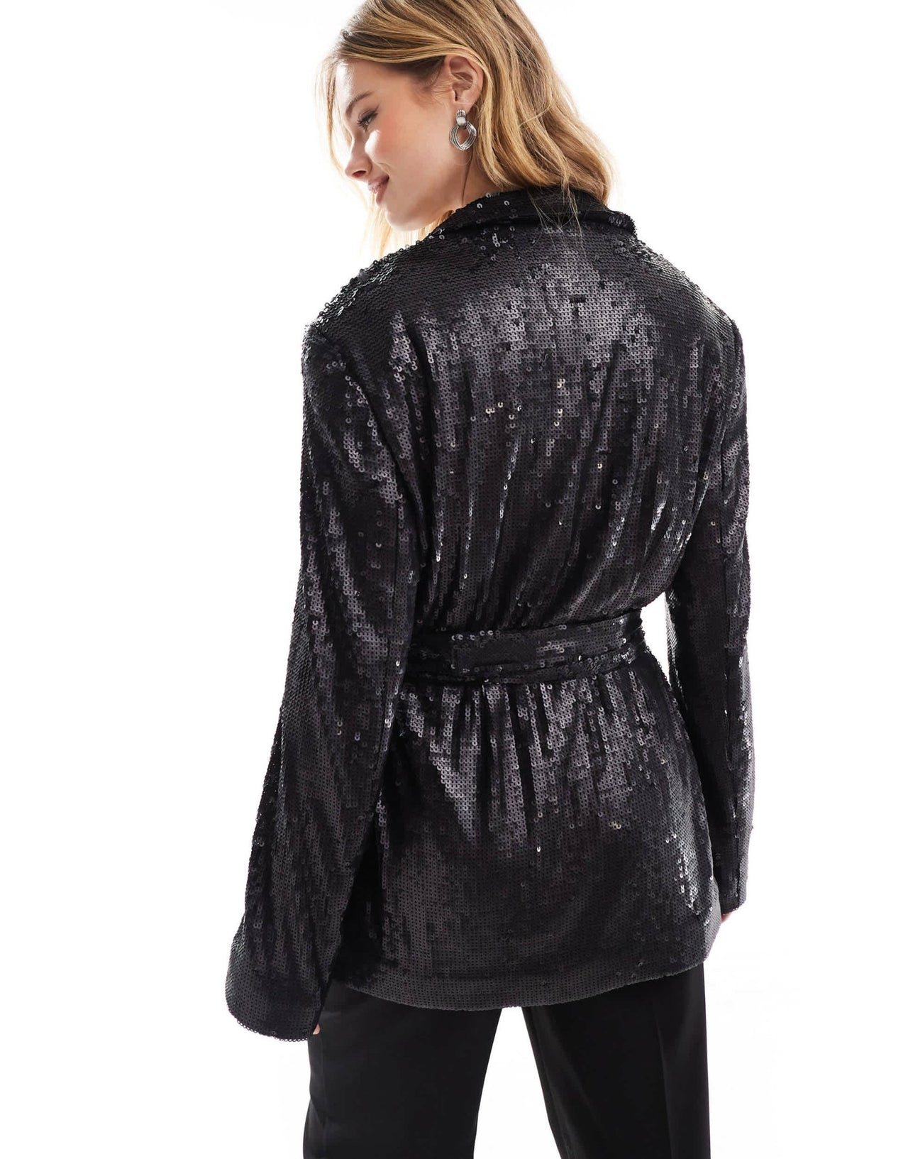 ASOS DESIGN sequin tie waist blazer in black - ASOS Sample Sale