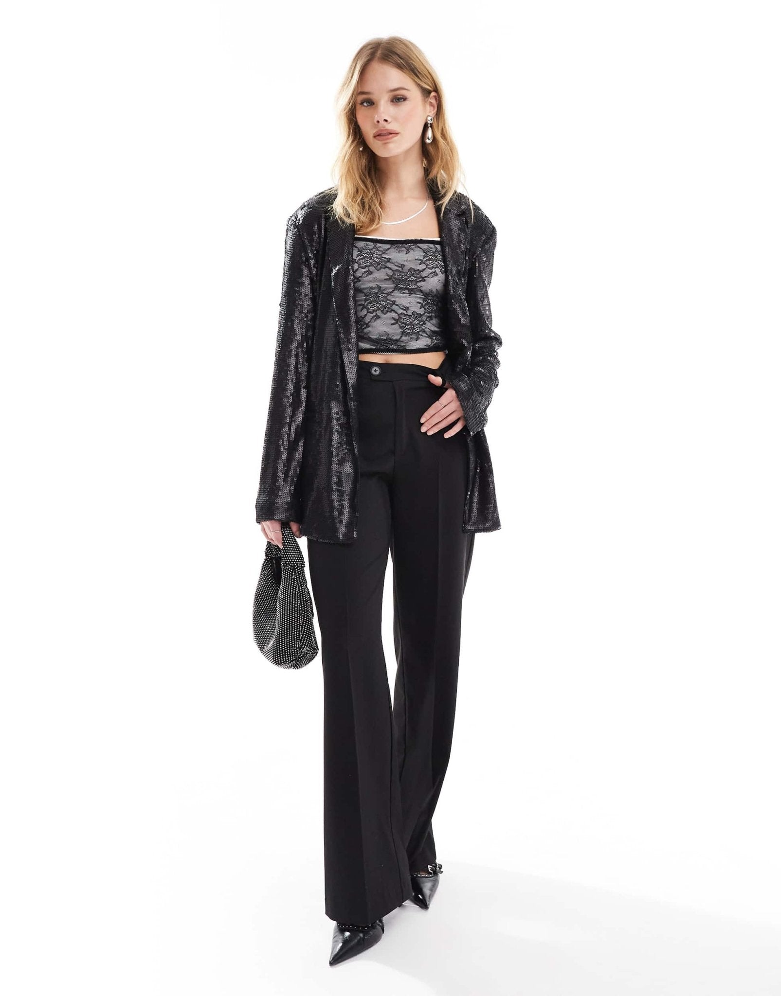 ASOS DESIGN sequin tie waist blazer in black - ASOS Sample Sale