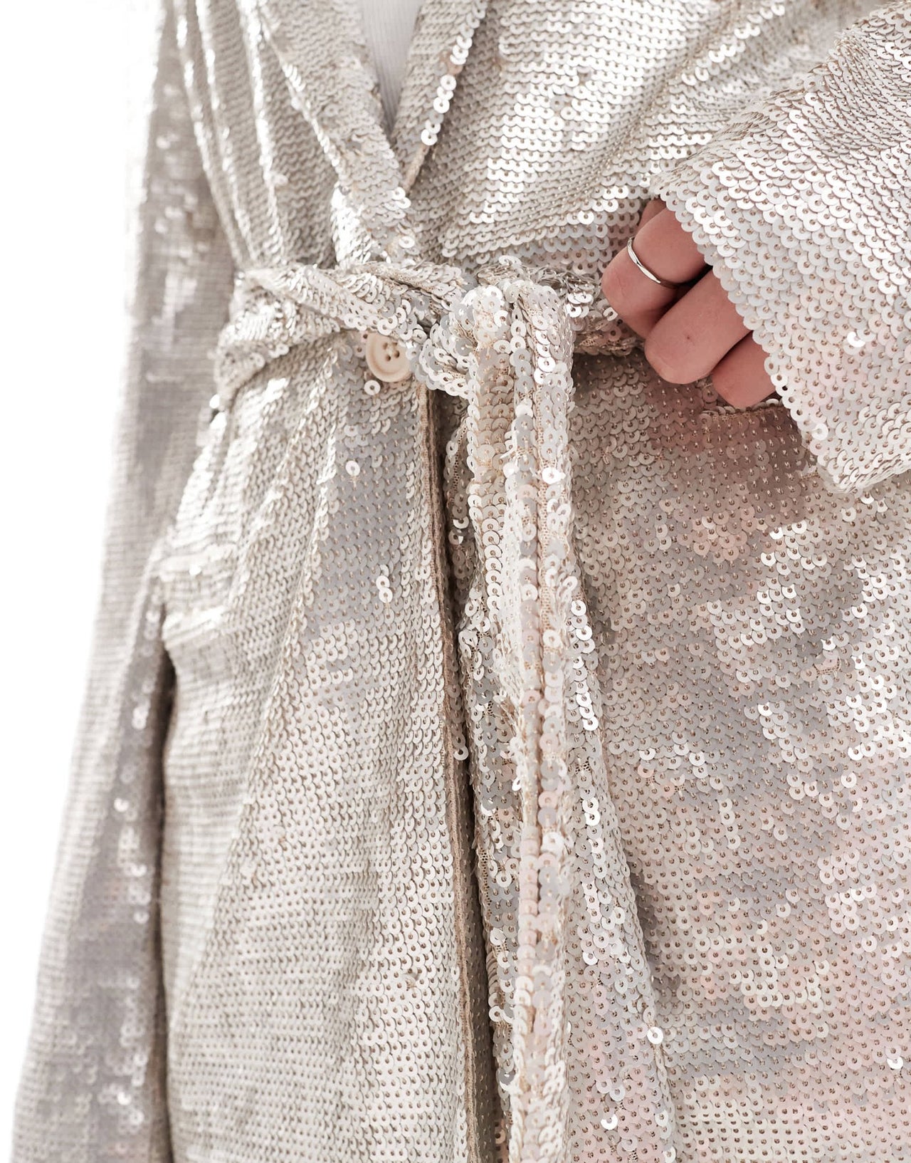 ASOS DESIGN sequin tie waist blazer in cream - ASOS Sample Sale