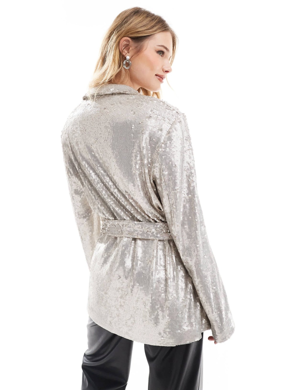 ASOS DESIGN sequin tie waist blazer in cream - ASOS Sample Sale