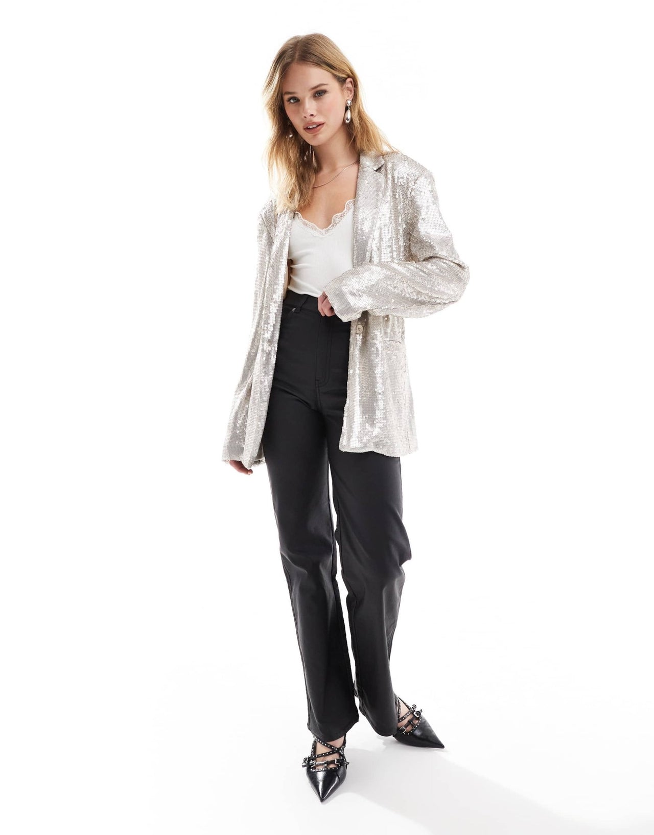 ASOS DESIGN sequin tie waist blazer in cream - ASOS Sample Sale