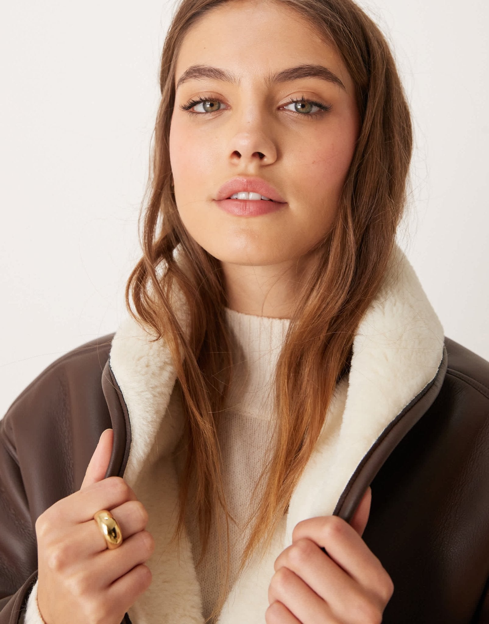 ASOS DESIGN shawl collar cropped shearling jacket in brown - ASOS Sample Sale