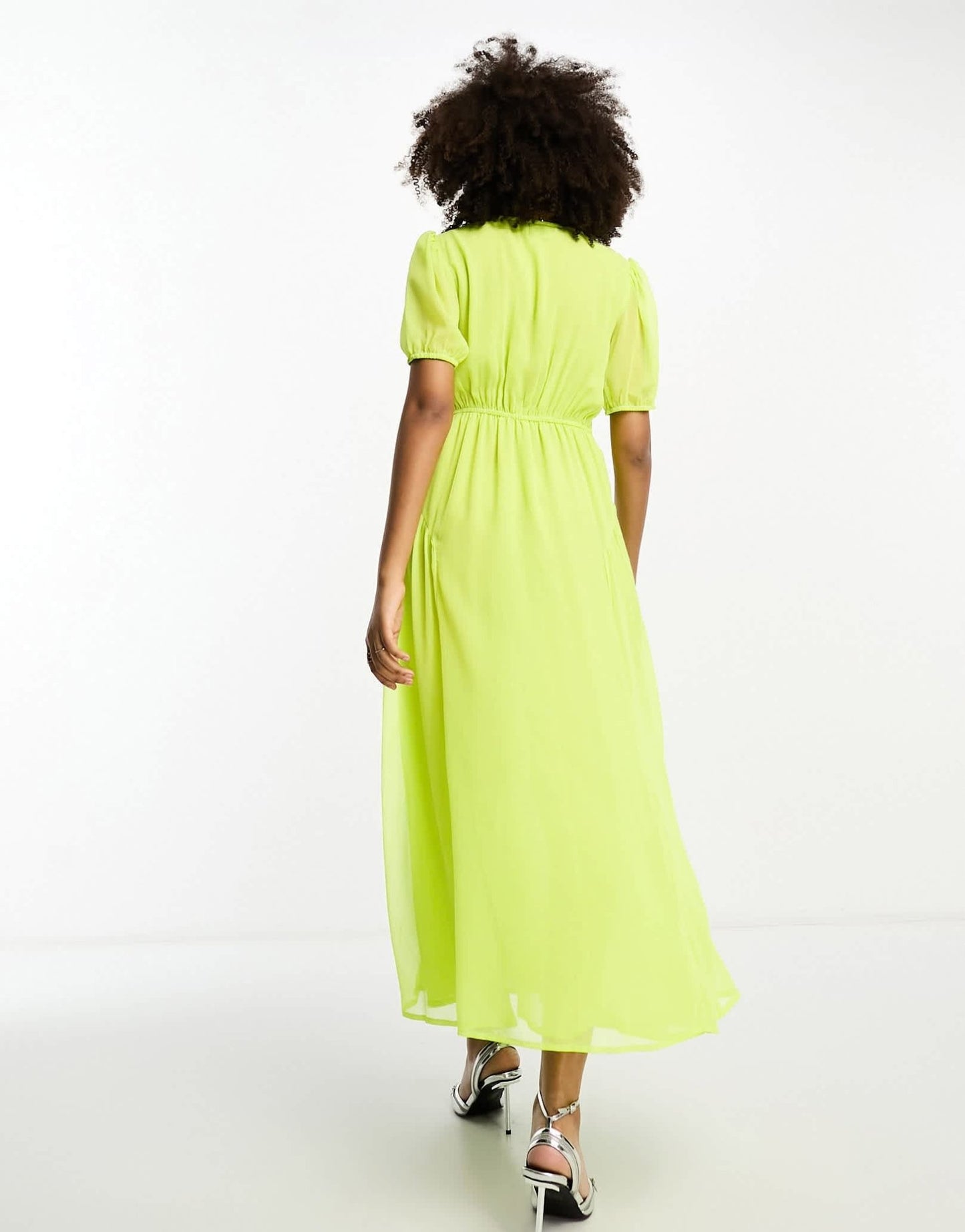 ASOS DESIGN sheer chiffon button midi tea dress with godet side detail in acid green - ASOS Sample Sale