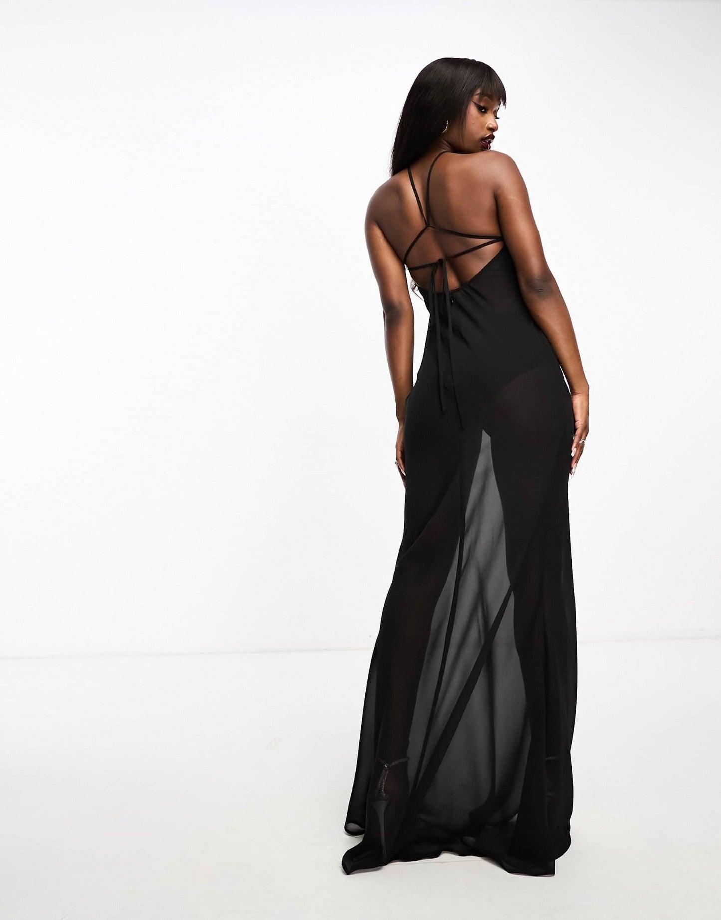 ASOS DESIGN sheer halter bias maxi dress in black - ASOS Sample Sale