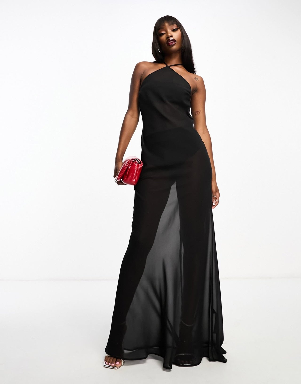 ASOS DESIGN sheer halter bias maxi dress in black - ASOS Sample Sale