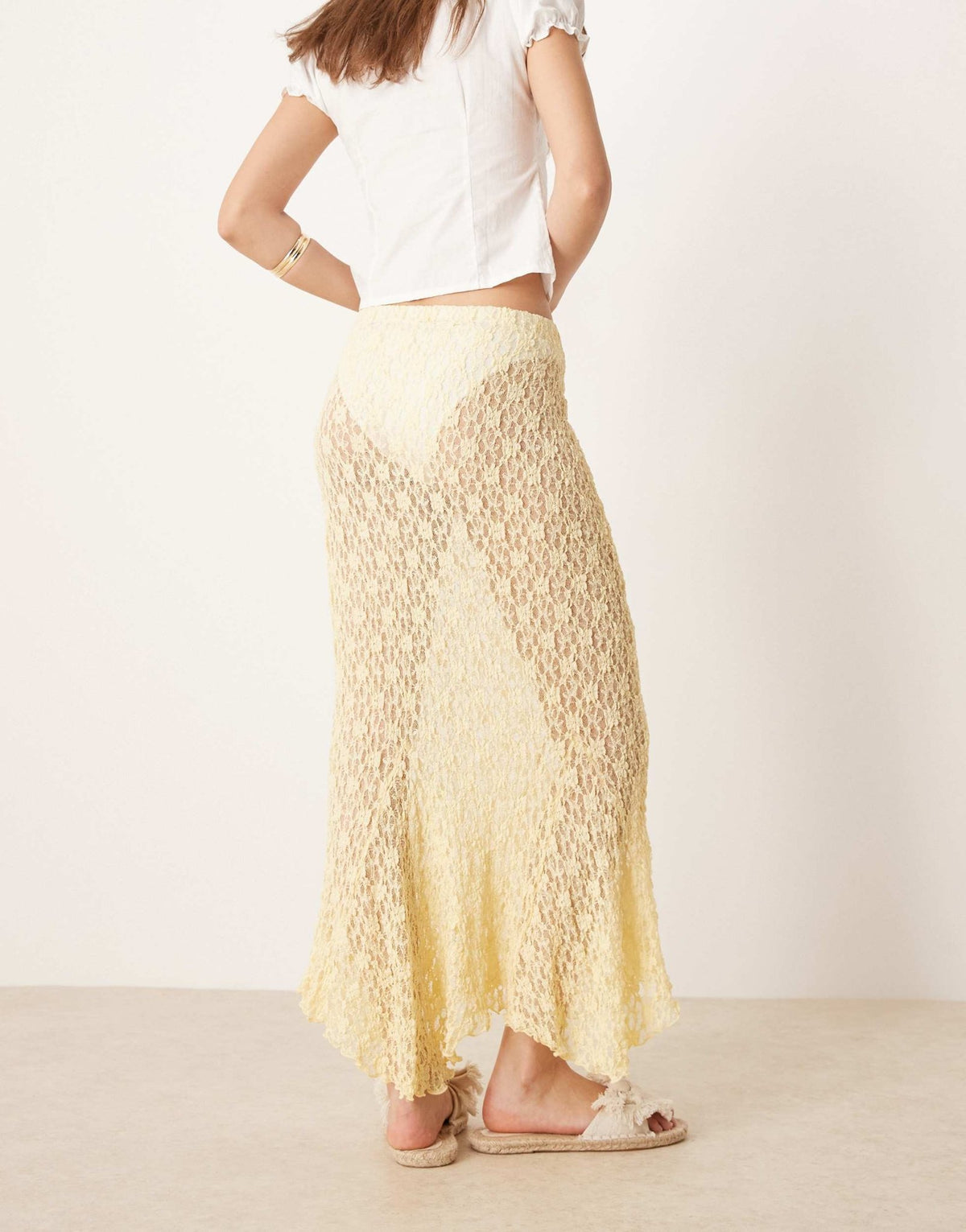 ASOS DESIGN sheer lace midi skirt with godet hem in buttermilk - ASOS Sample Sale