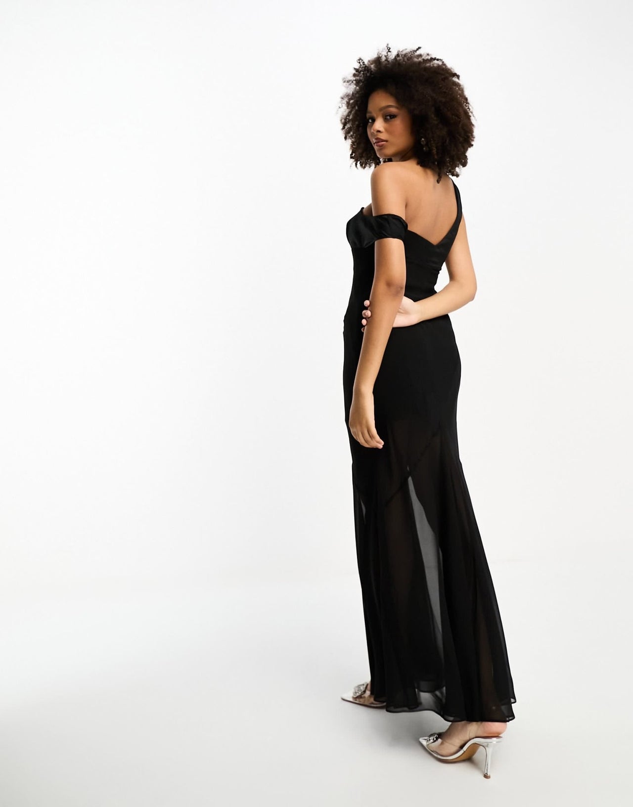 ASOS DESIGN sheer maxi dress with satin bardot corset detail in black - ASOS Sample Sale