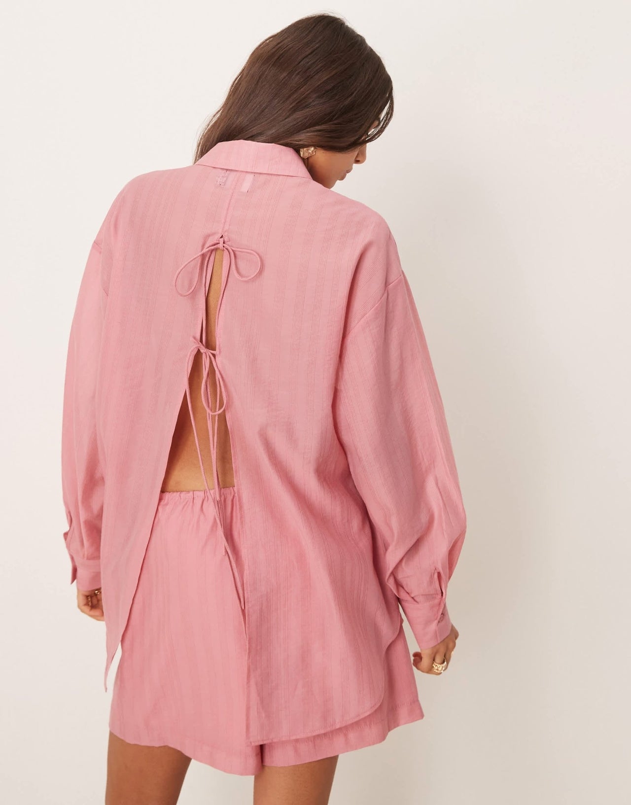 ASOS DESIGN sheer organza shirt with back tie detail co - ord in light pink - ASOS Sample Sale
