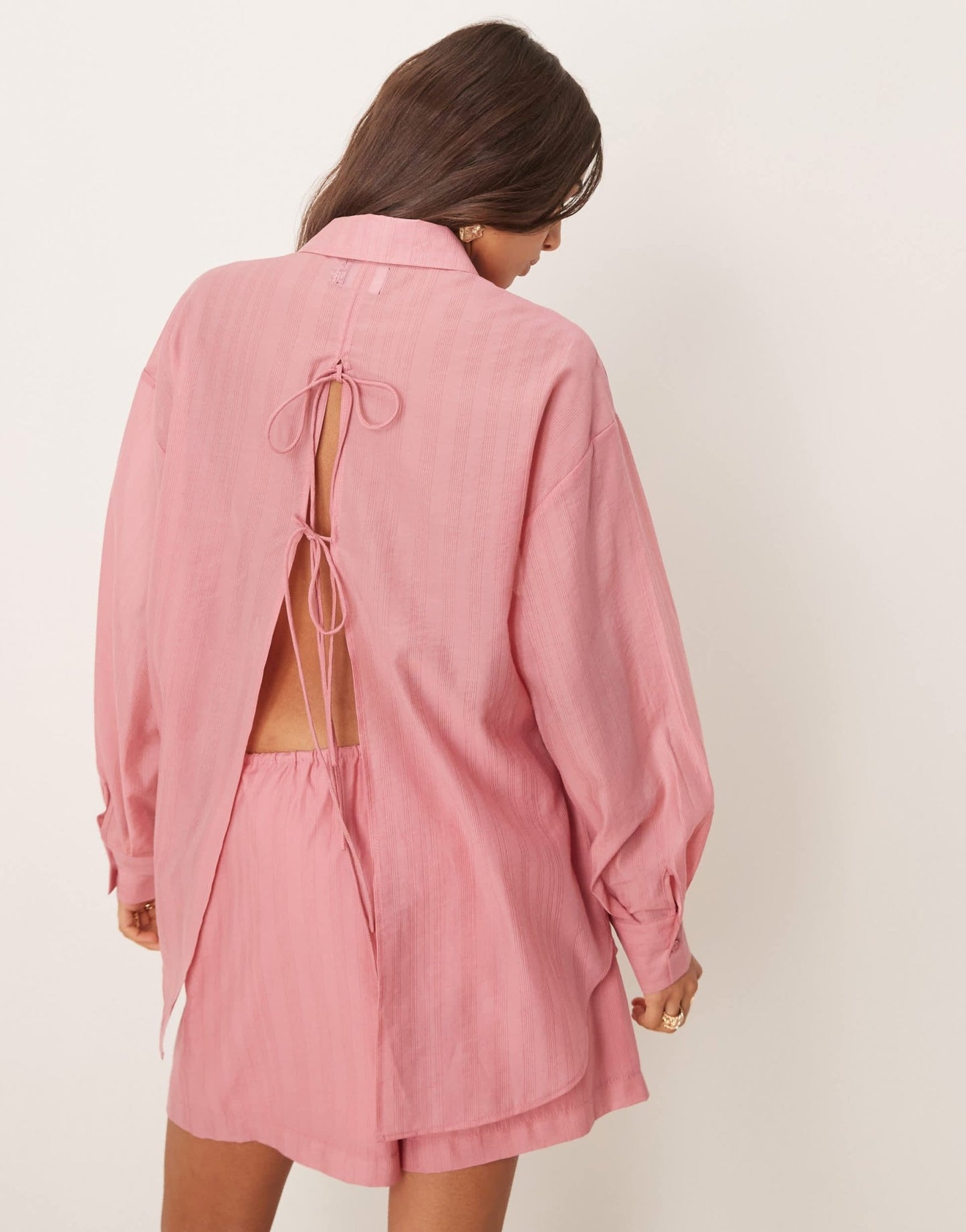 ASOS DESIGN sheer organza shirt with back tie detail co - ord in light pink - ASOS Sample Sale