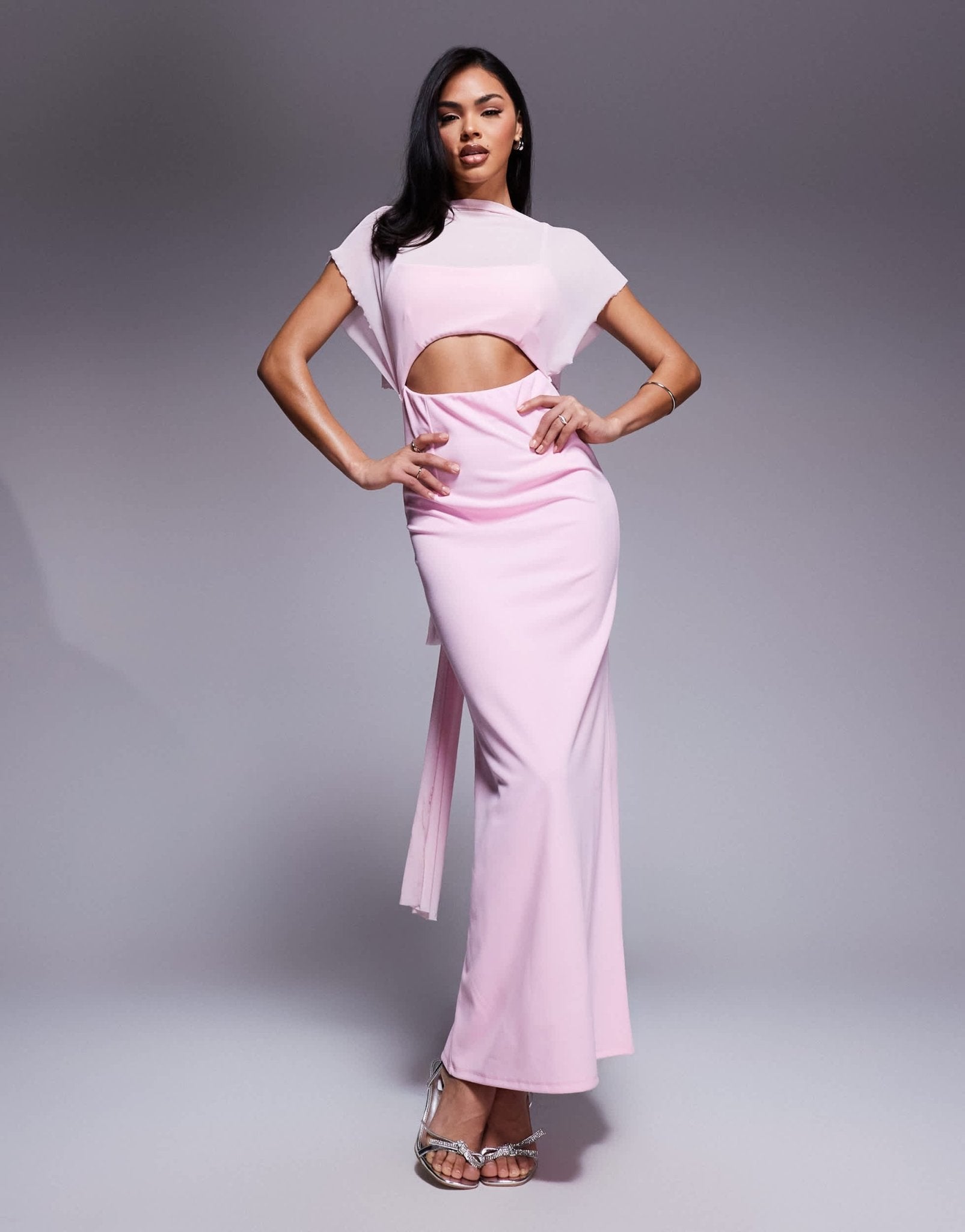 ASOS DESIGN sheer overlay maxi dress in light pink - ASOS Sample Sale