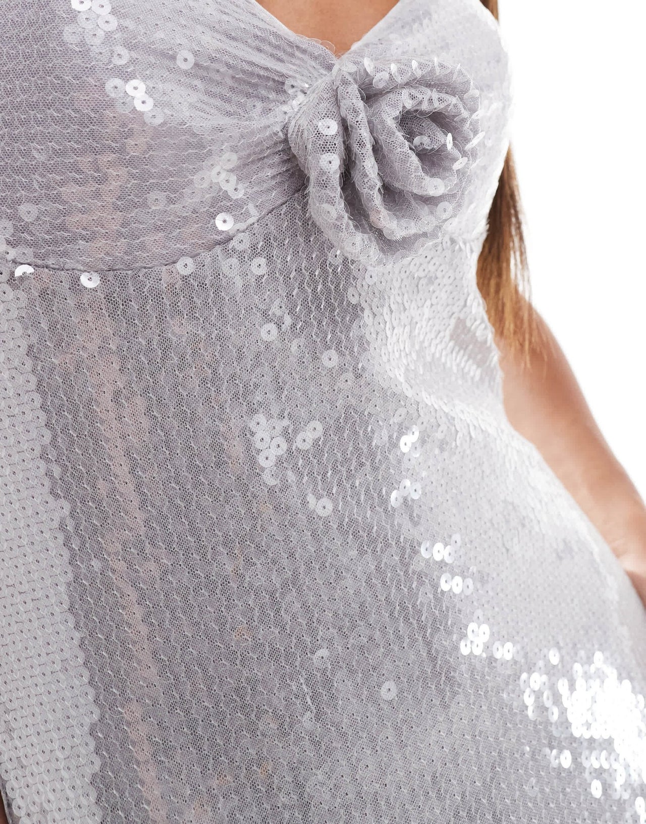 ASOS DESIGN sheer sequin corsage bust detail midi dress in silver - ASOS Sample Sale
