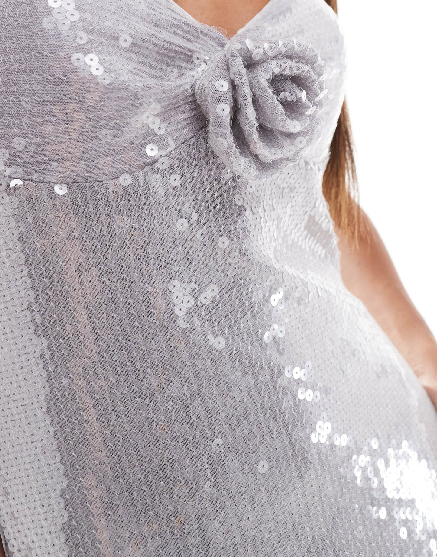 ASOS DESIGN sheer sequin corsage bust detail midi dress in silver - ASOS Sample Sale