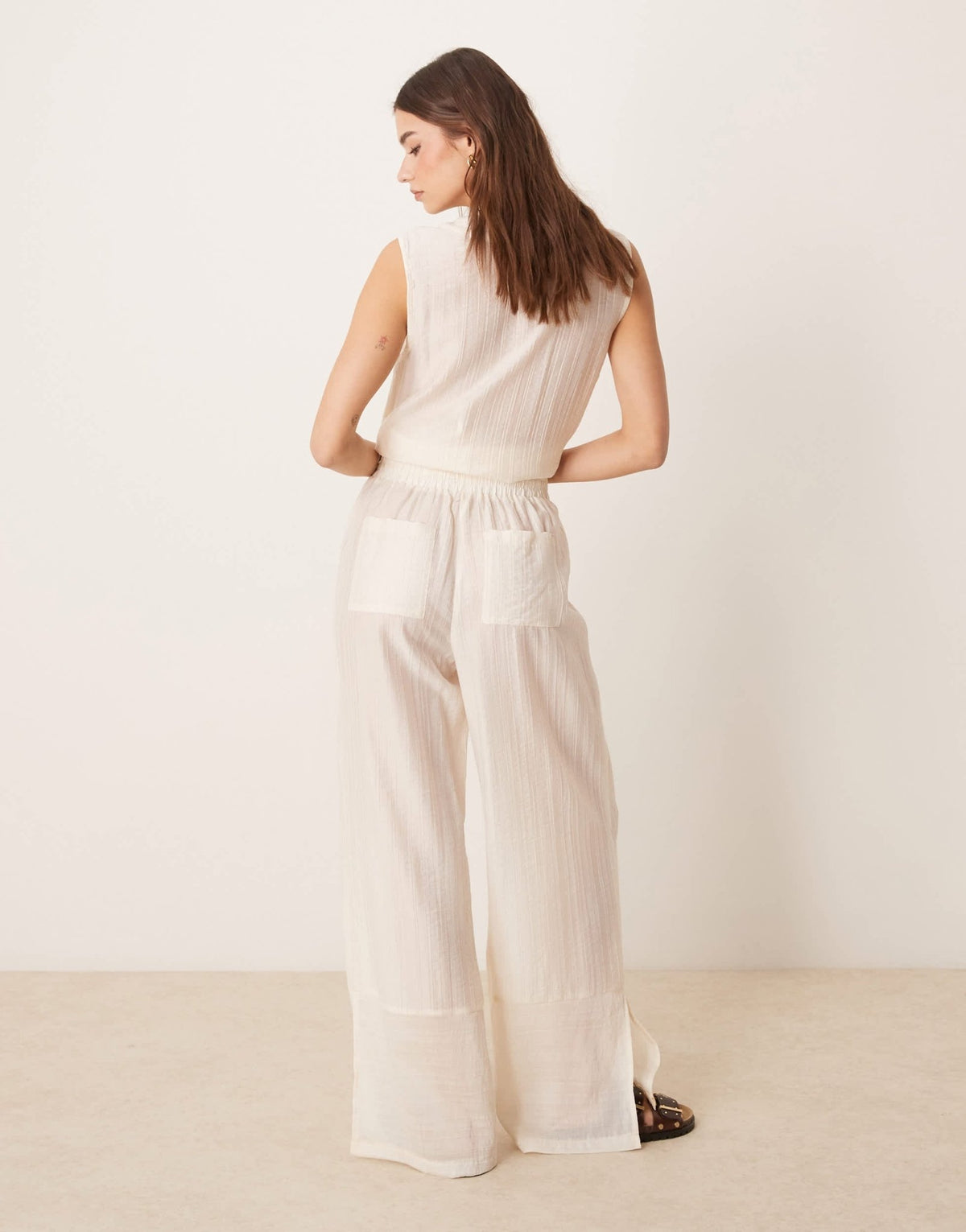ASOS DESIGN sheer textured wide leg trousers co-ord in off white - ASOS Sample Sale