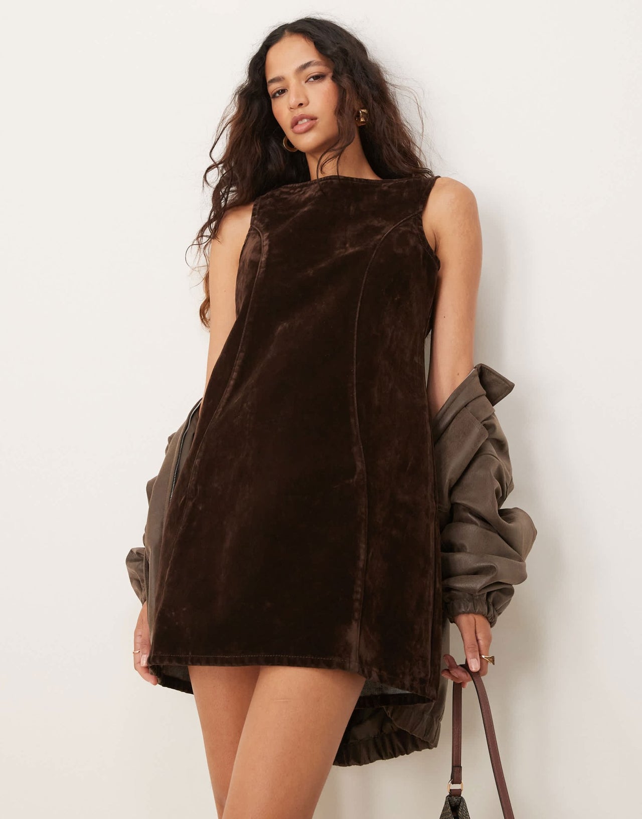 ASOS DESIGN shift dress in brown flocked denim - ASOS Sample Sale