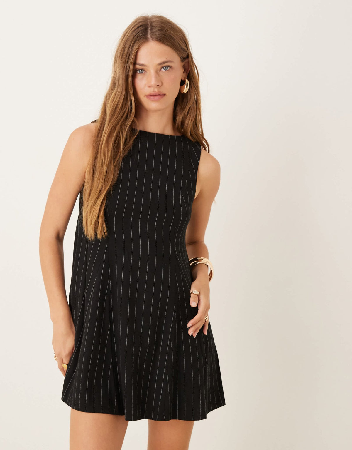 ASOS DESIGN shift linen look mini dress in black stripe - ASOS Sample Sale