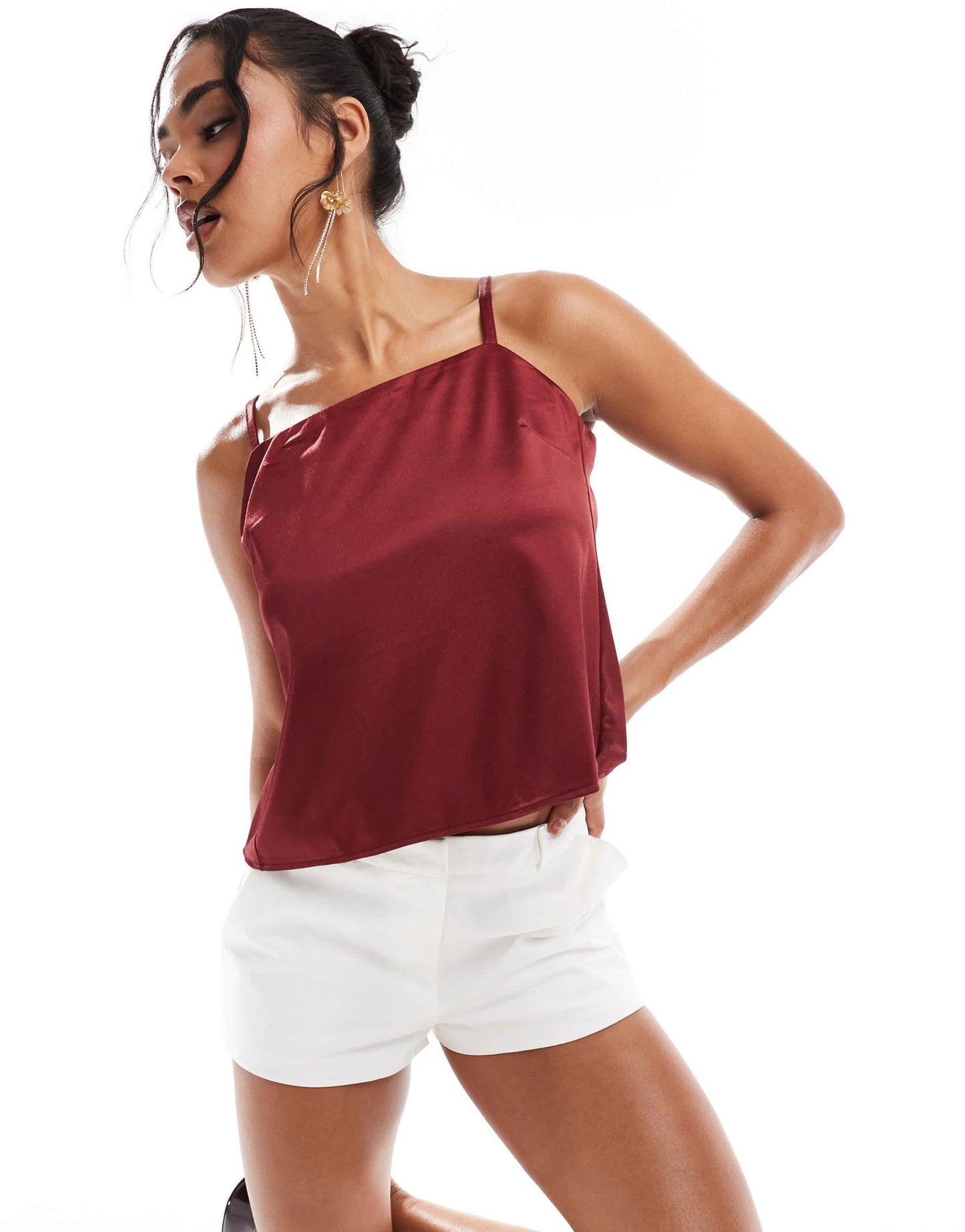 ASOS DESIGN shiny cami backless top in burgundy - ASOS Sample Sale