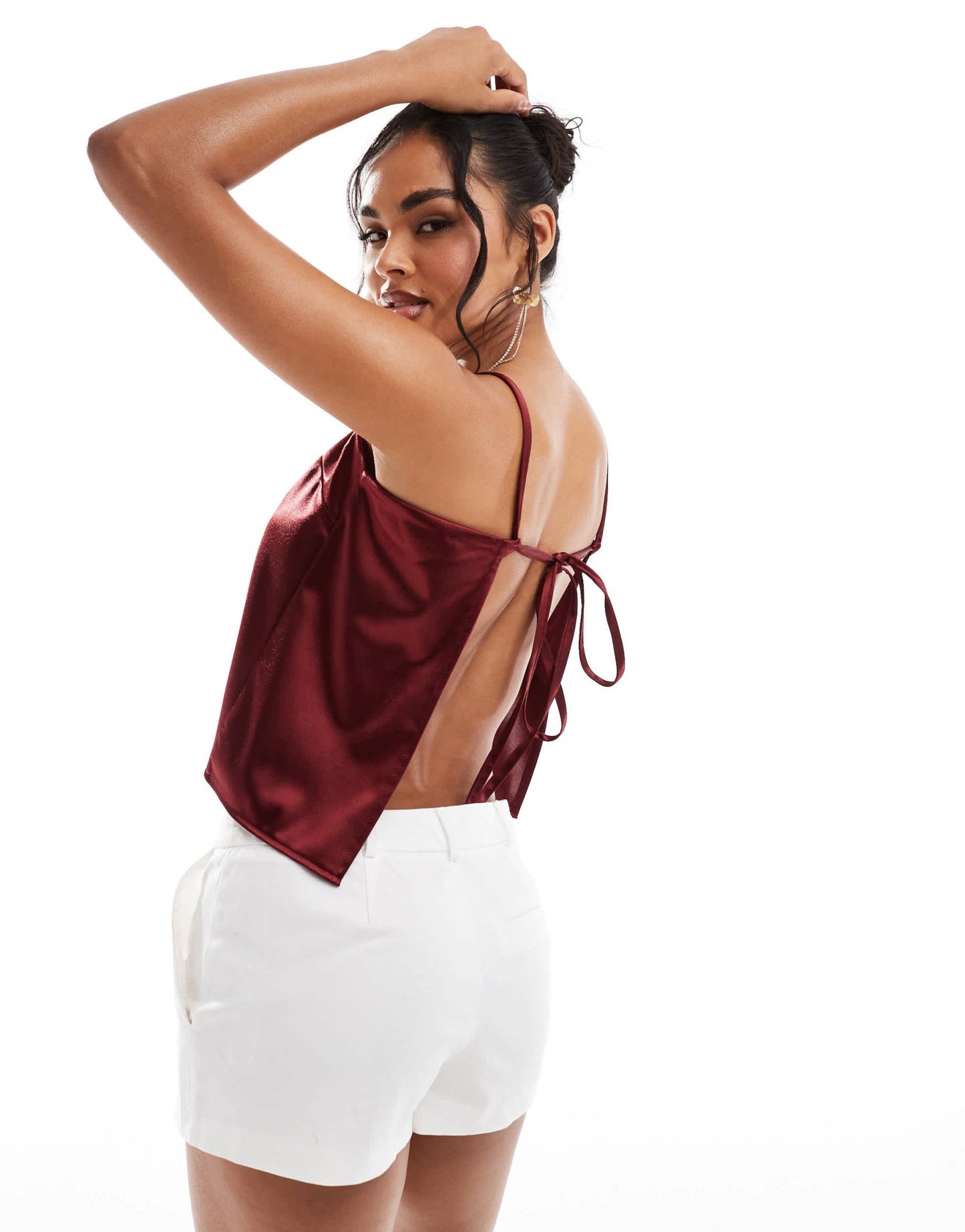 ASOS DESIGN shiny cami backless top in burgundy - ASOS Sample Sale