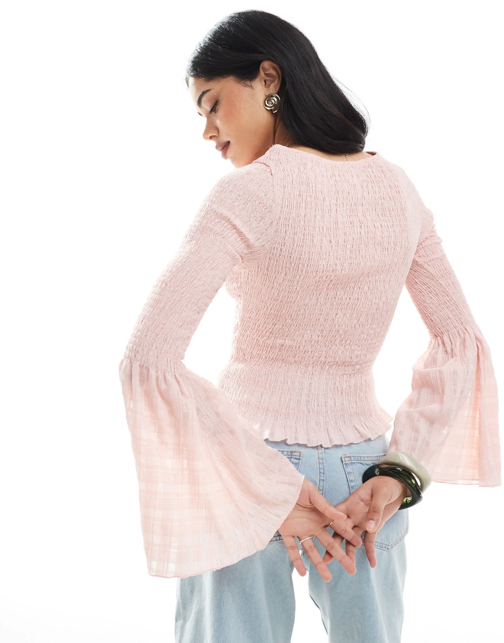 ASOS DESIGN shirred angel sleeve top in pink - ASOS Sample Sale