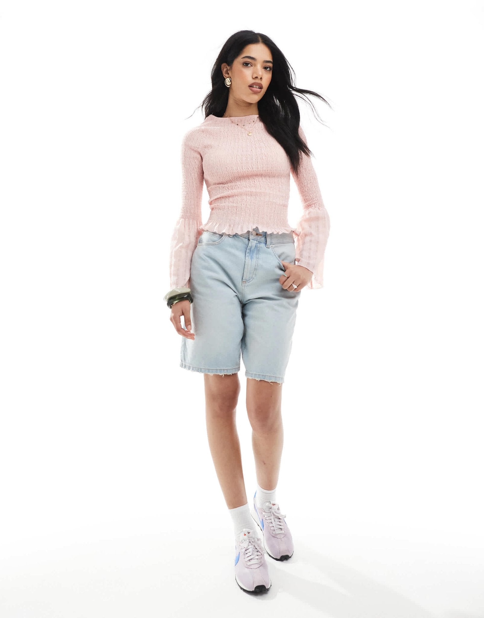 ASOS DESIGN shirred angel sleeve top in pink - ASOS Sample Sale