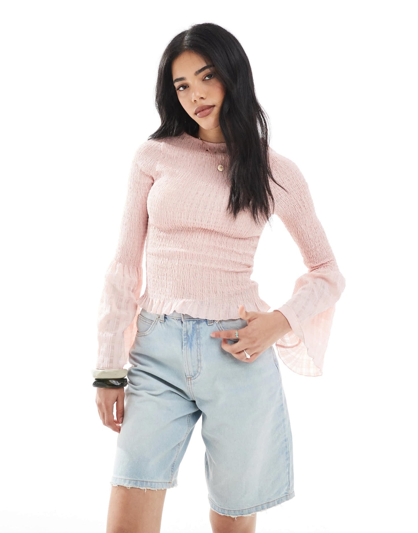 ASOS DESIGN shirred angel sleeve top in pink - ASOS Sample Sale