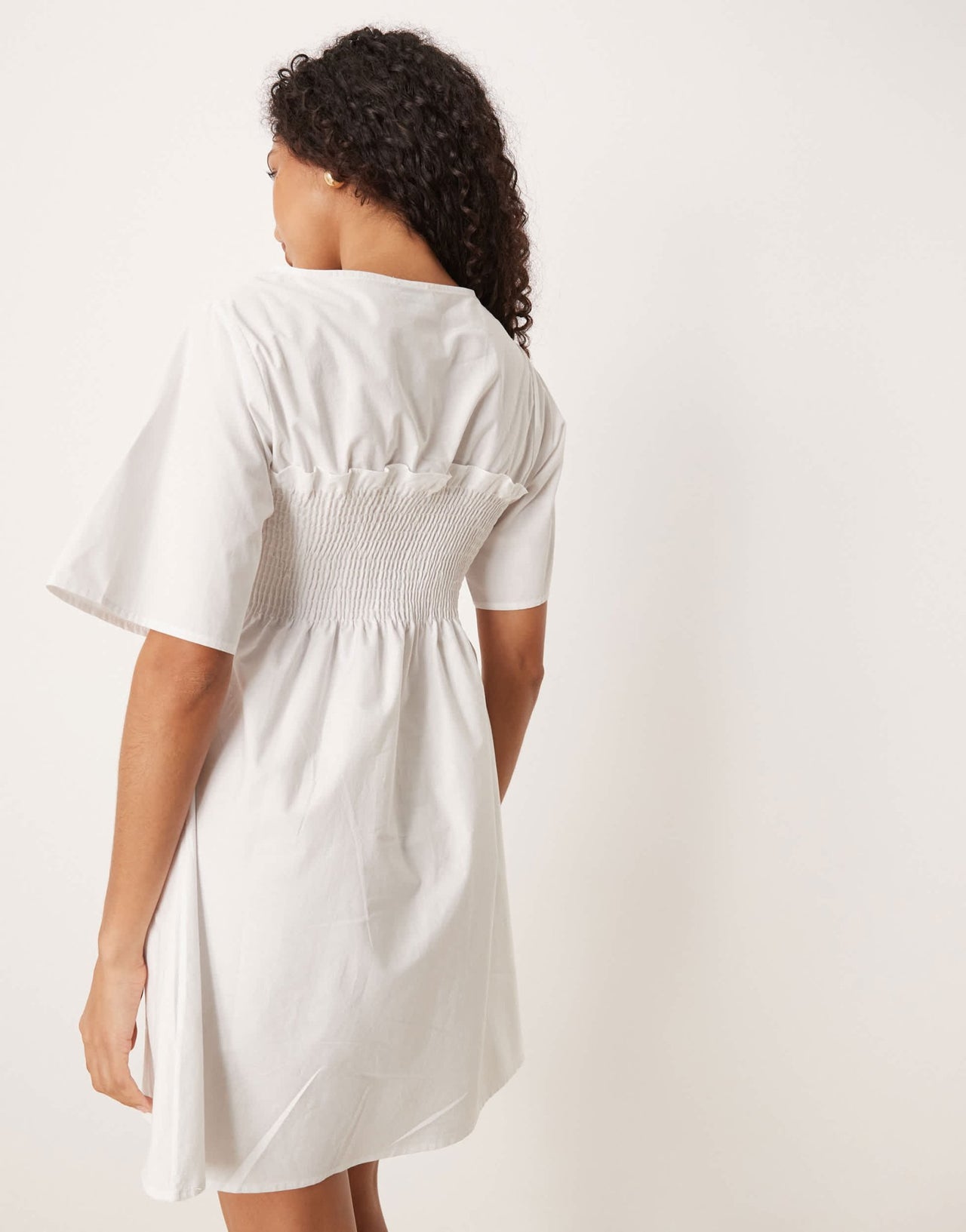 ASOS DESIGN shirred babydoll trapeze mini dress in white - ASOS Sample Sale