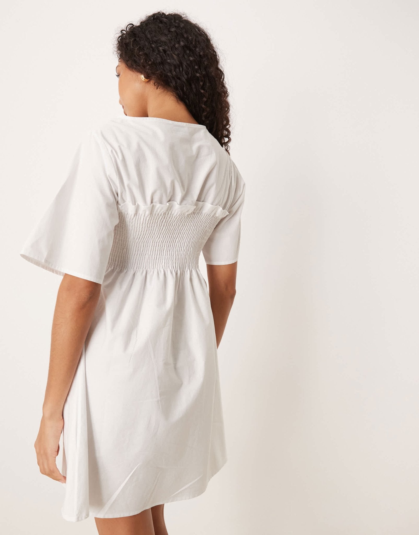 ASOS DESIGN shirred babydoll trapeze mini dress in white - ASOS Sample Sale