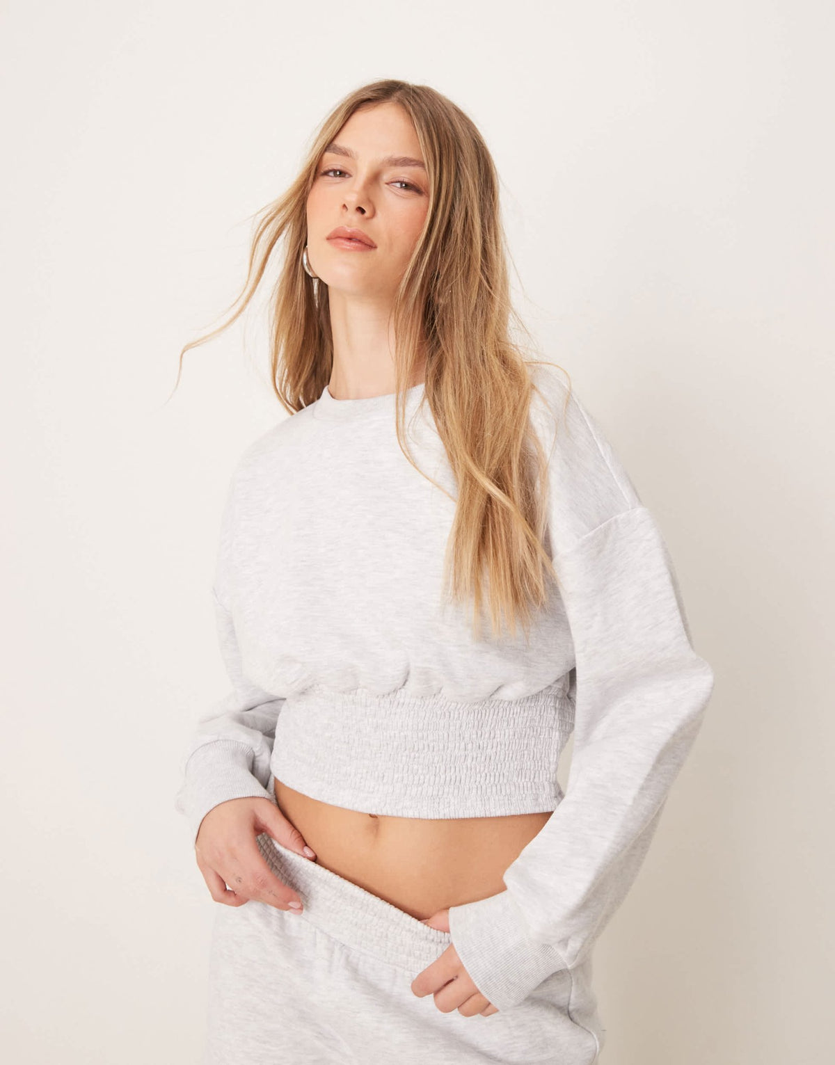 ASOS DESIGN shirred blouson sweat in grey marl - ASOS Sample Sale