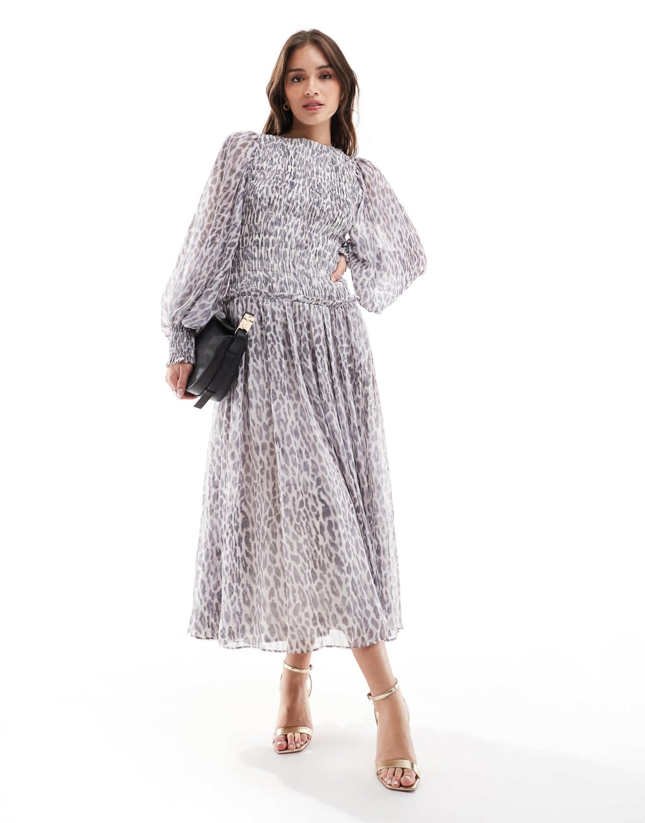 ASOS DESIGN shirred bodice tie up back midi dress in leopard print - ASOS Sample Sale