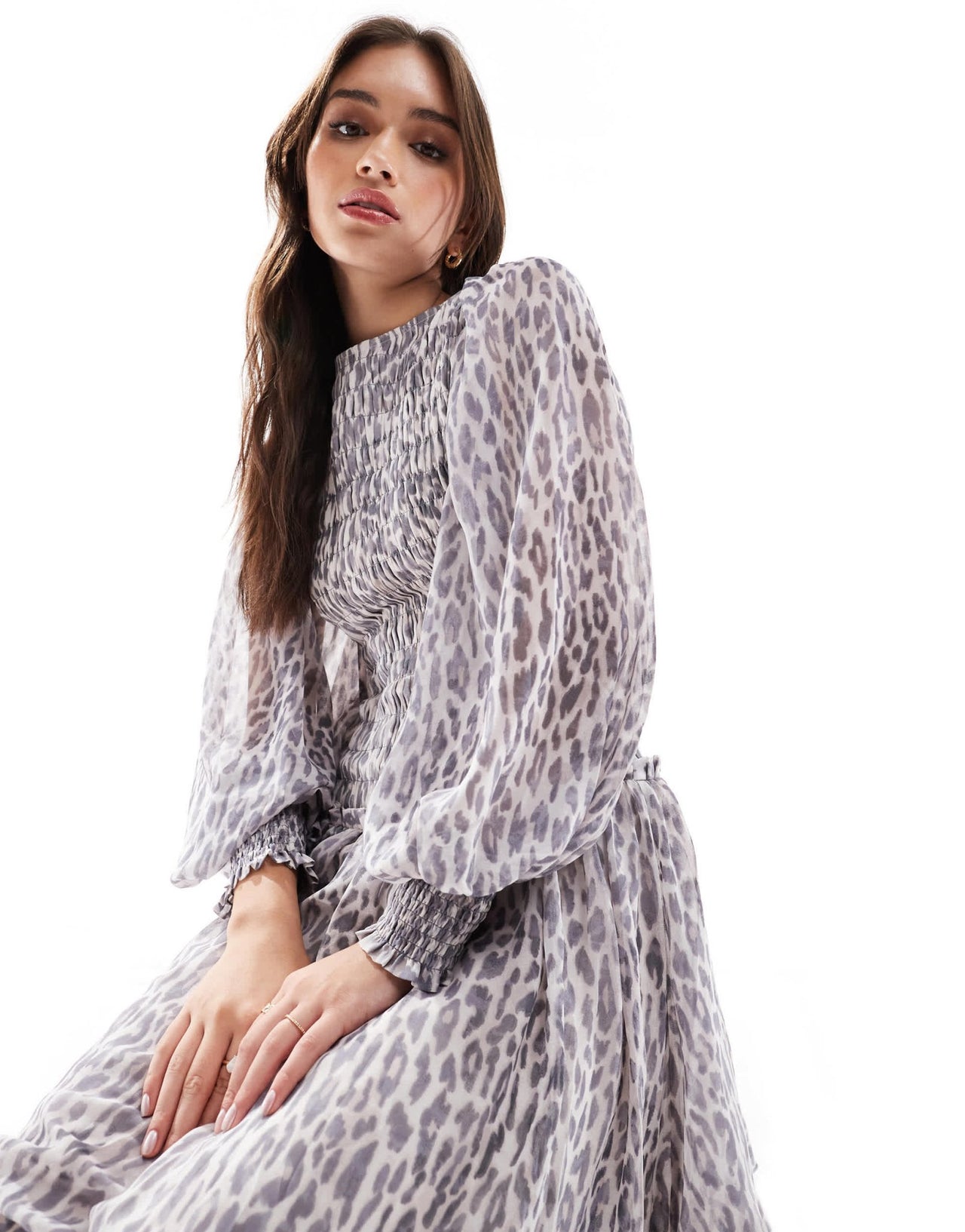 ASOS DESIGN shirred bodice tie up back midi dress in leopard print - ASOS Sample Sale