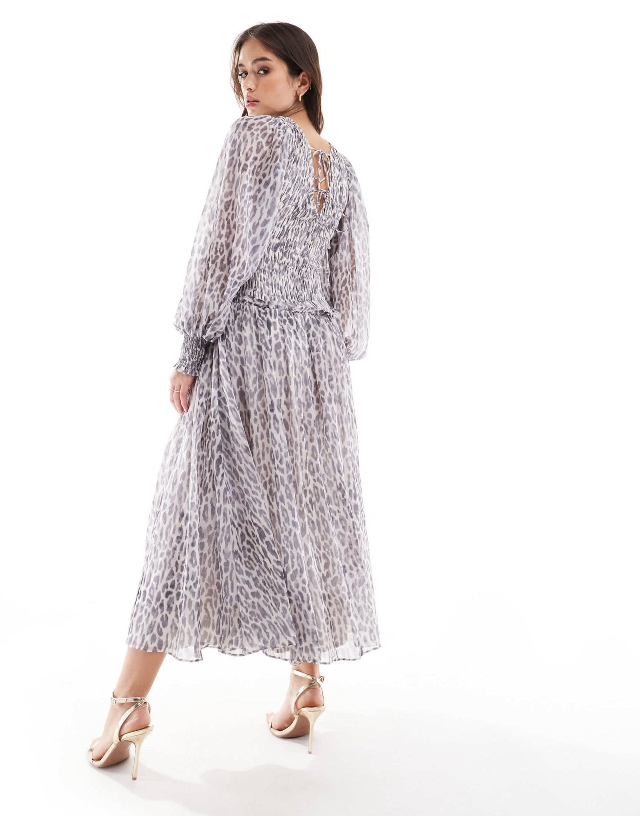 ASOS DESIGN shirred bodice tie up back midi dress in leopard print - ASOS Sample Sale