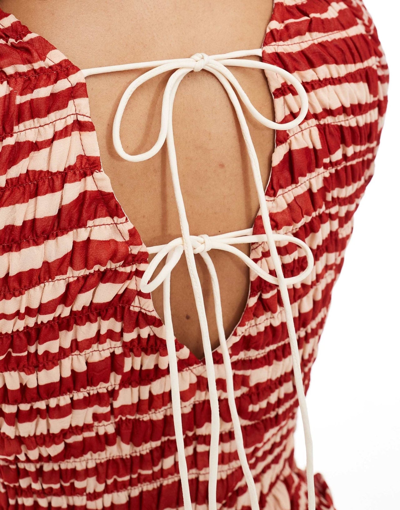 ASOS DESIGN shirred bodice tie up back mini dress in red abstract print - ASOS Sample Sale