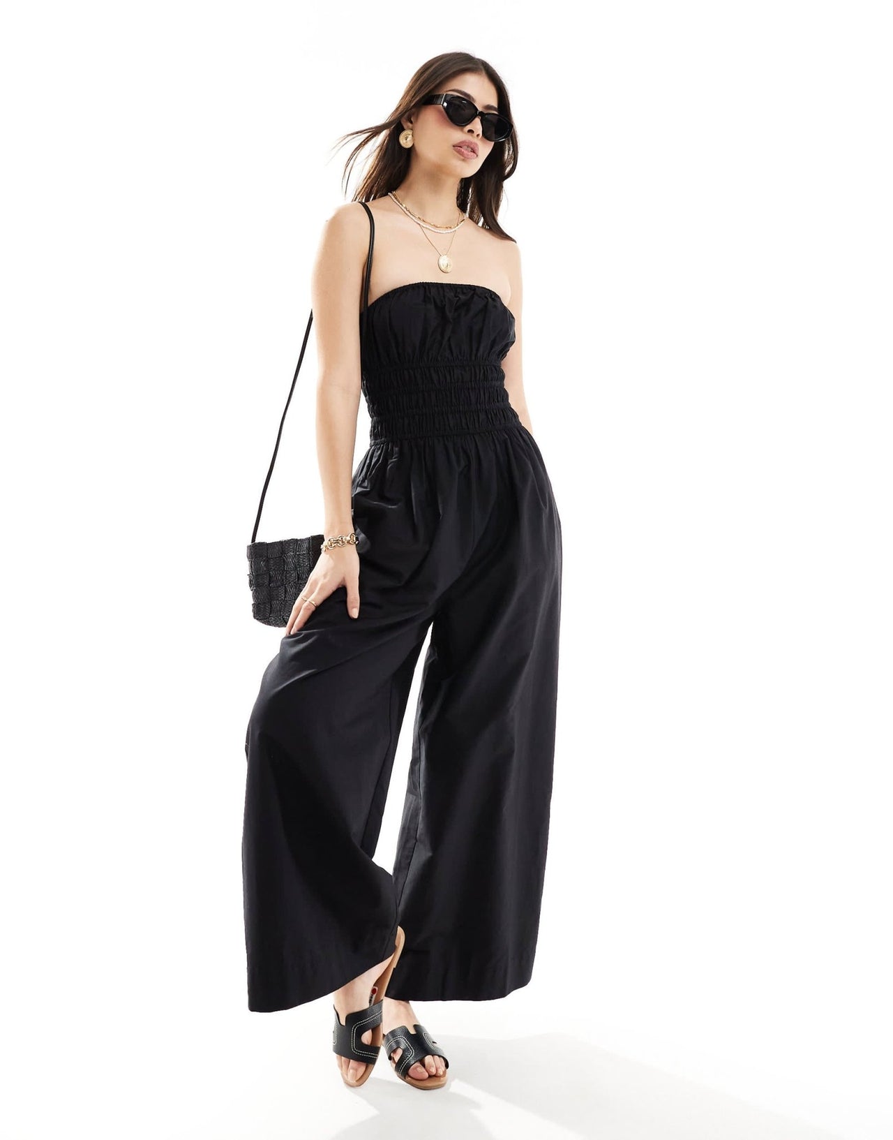 ASOS DESIGN shirred bodice wide leg jumpsuit in black - ASOS Sample Sale