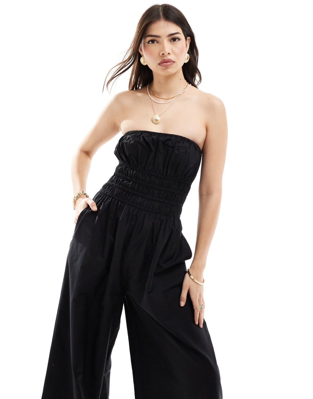 ASOS DESIGN shirred bodice wide leg jumpsuit in black - ASOS Sample Sale