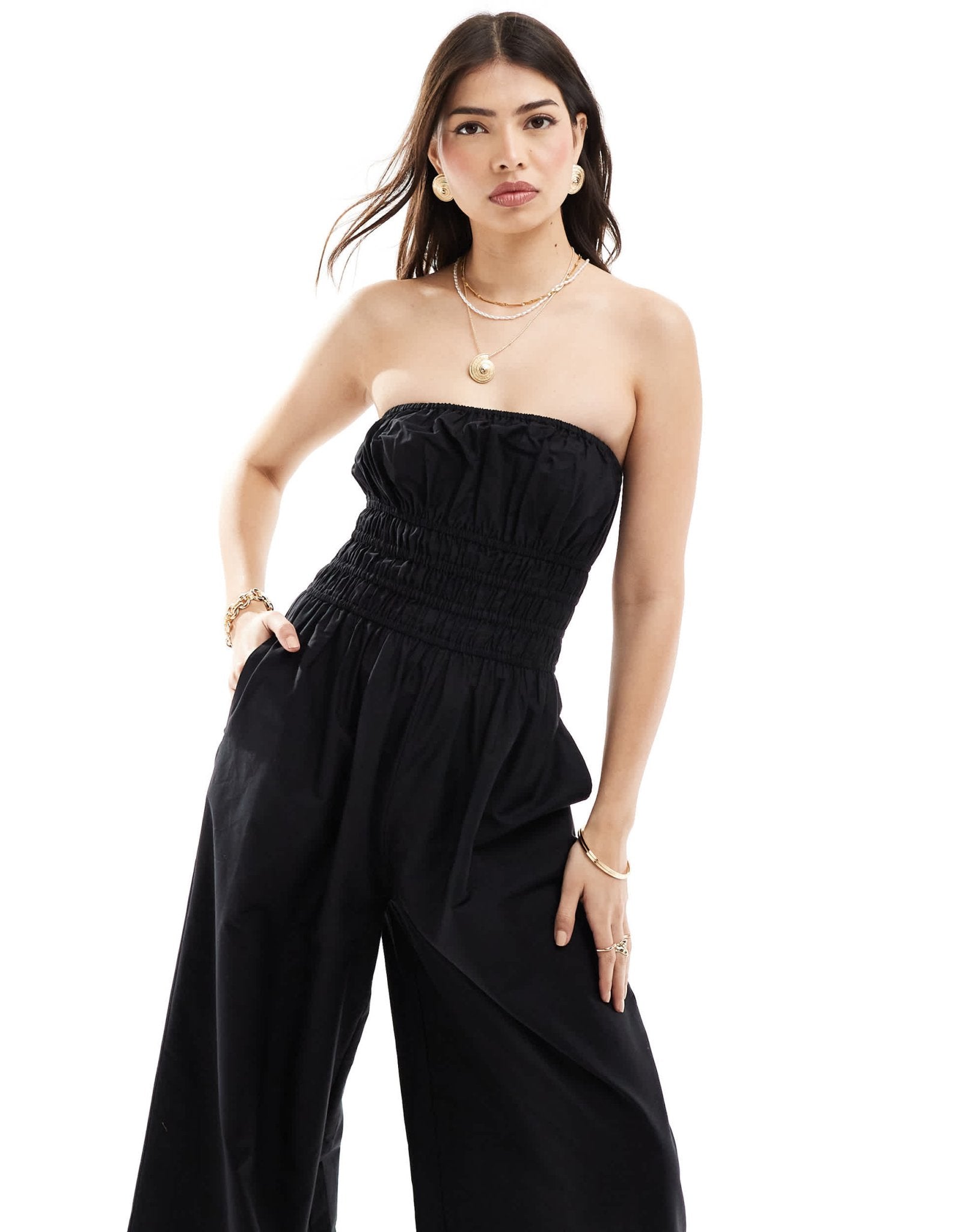 ASOS DESIGN shirred bodice wide leg jumpsuit in black - ASOS Sample Sale